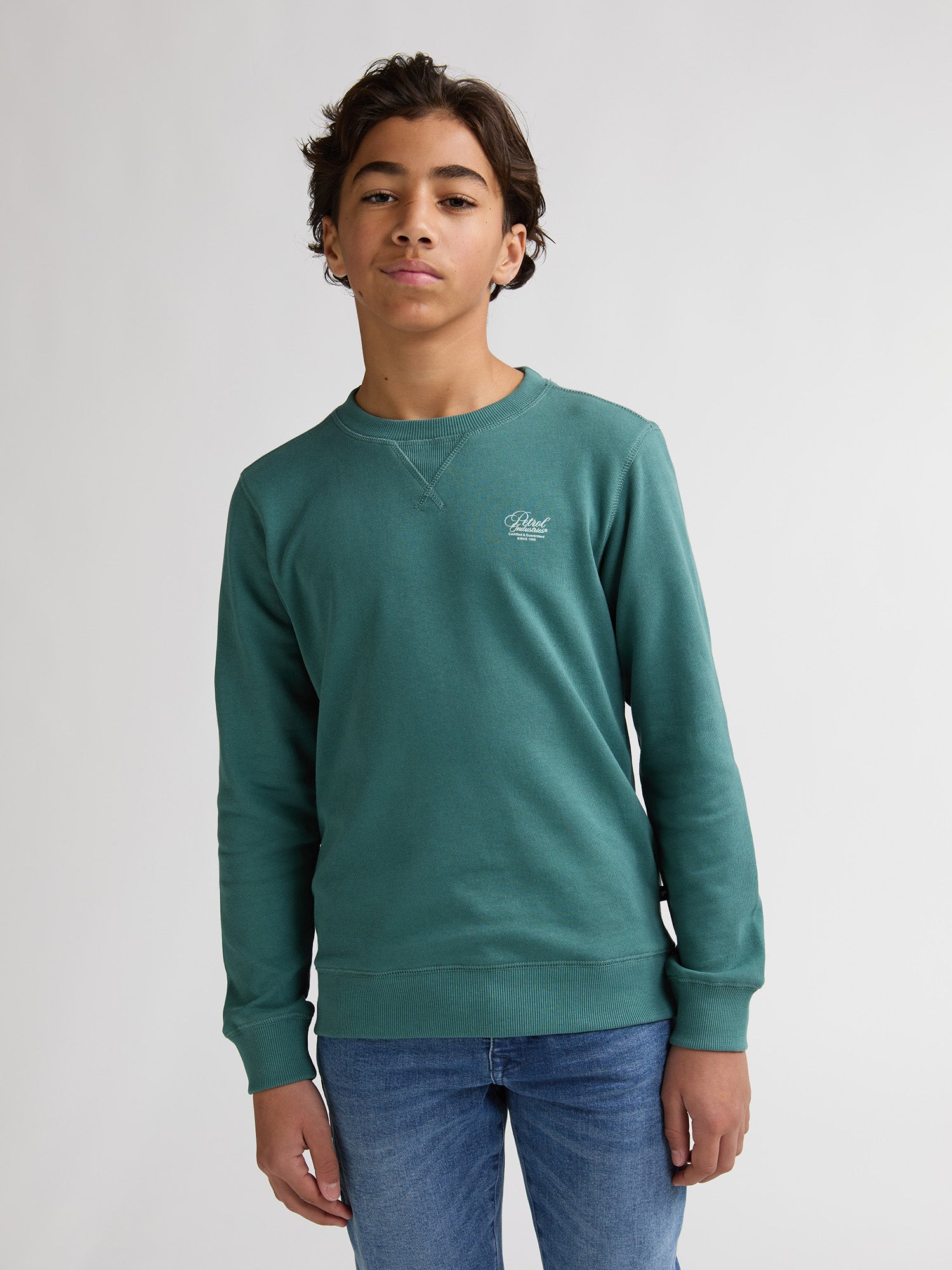 Petrol Industries Boys Sweater Round Neck Print Regular Fit Oil Green
