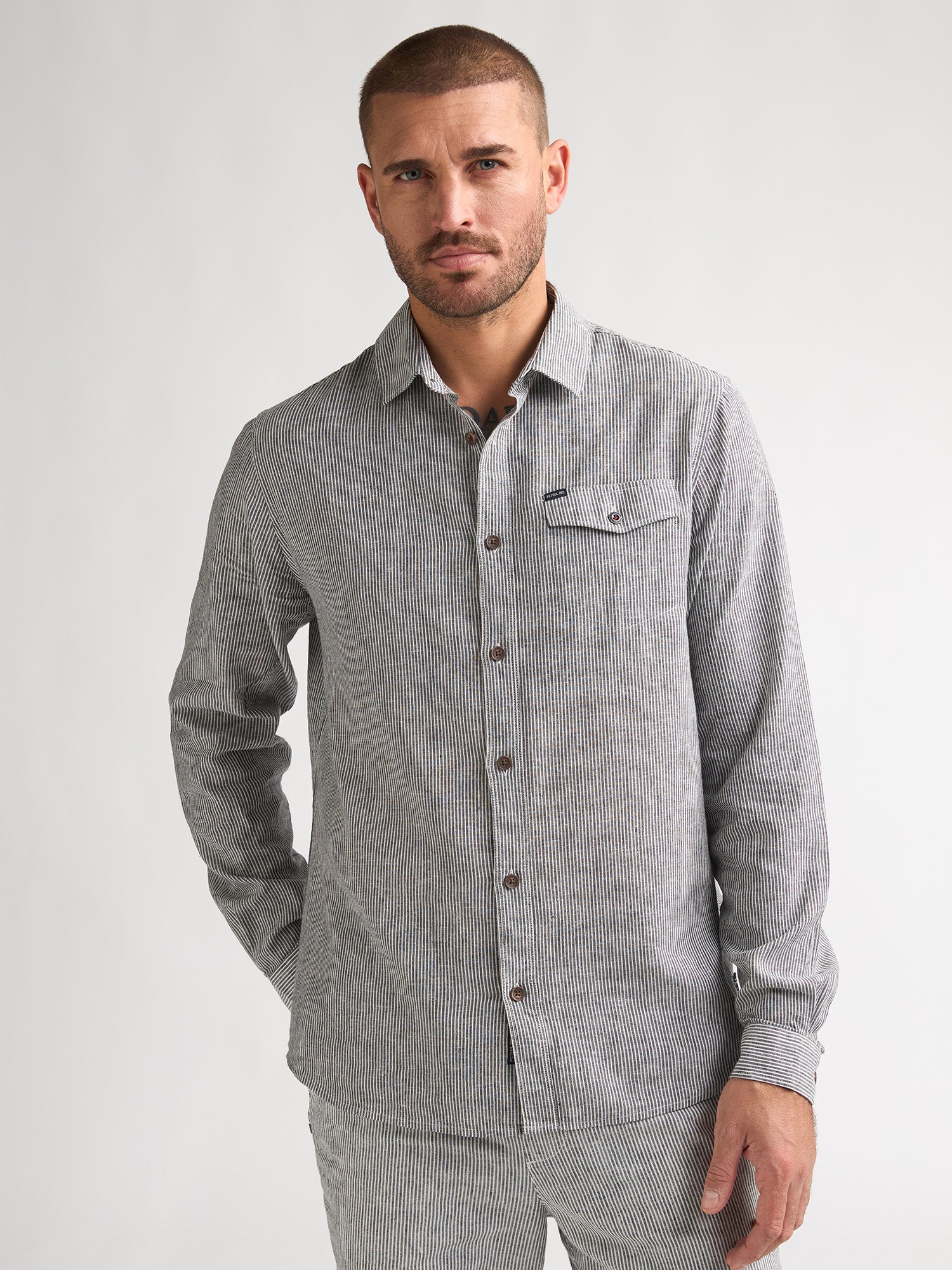 Petrol Industries Men Shirt Long Sleeve Uni Regular Fit Navy Blue