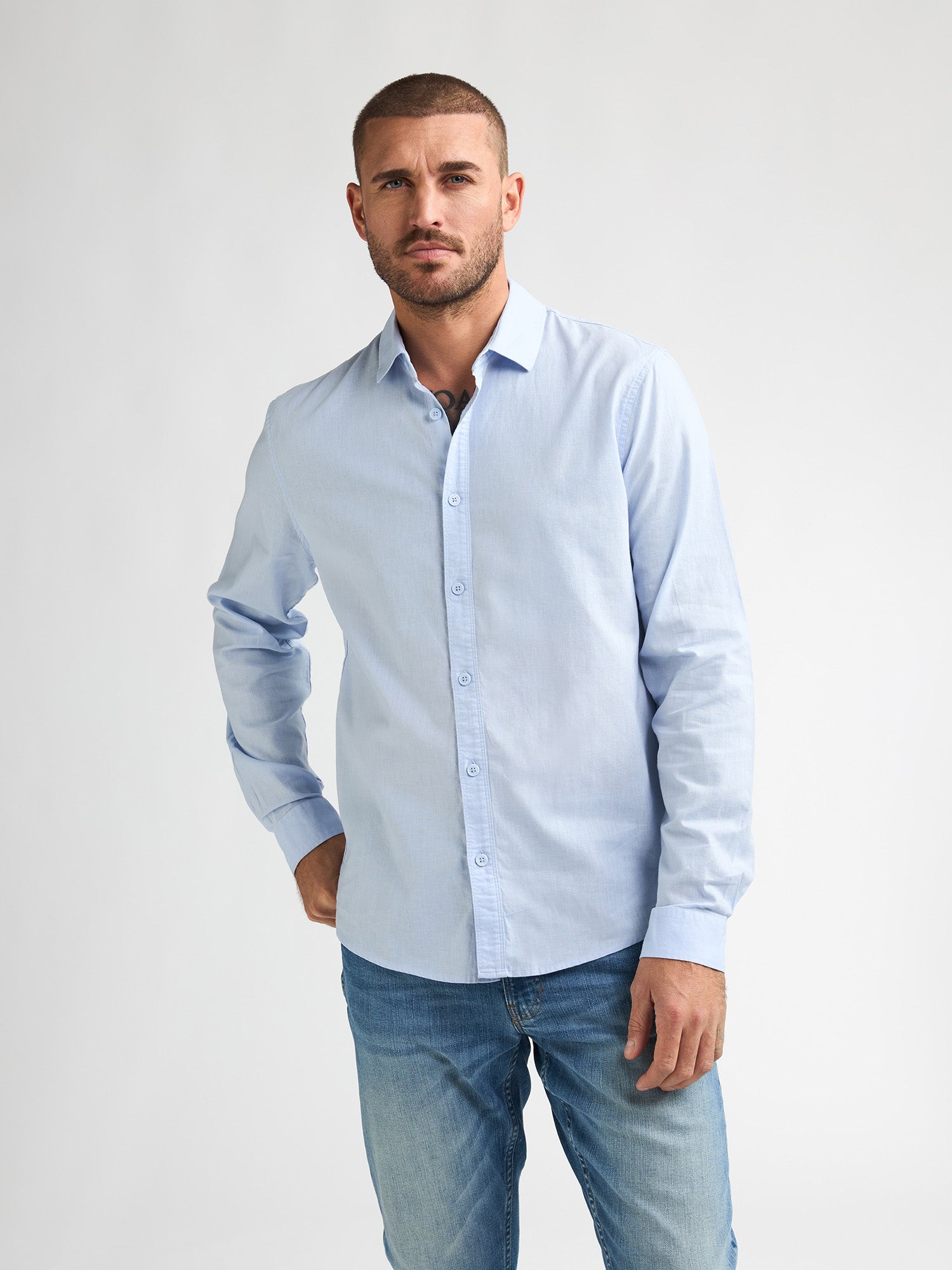 Petrol Industries Men Shirt Long Sleeve Uni Regular Fit Sky