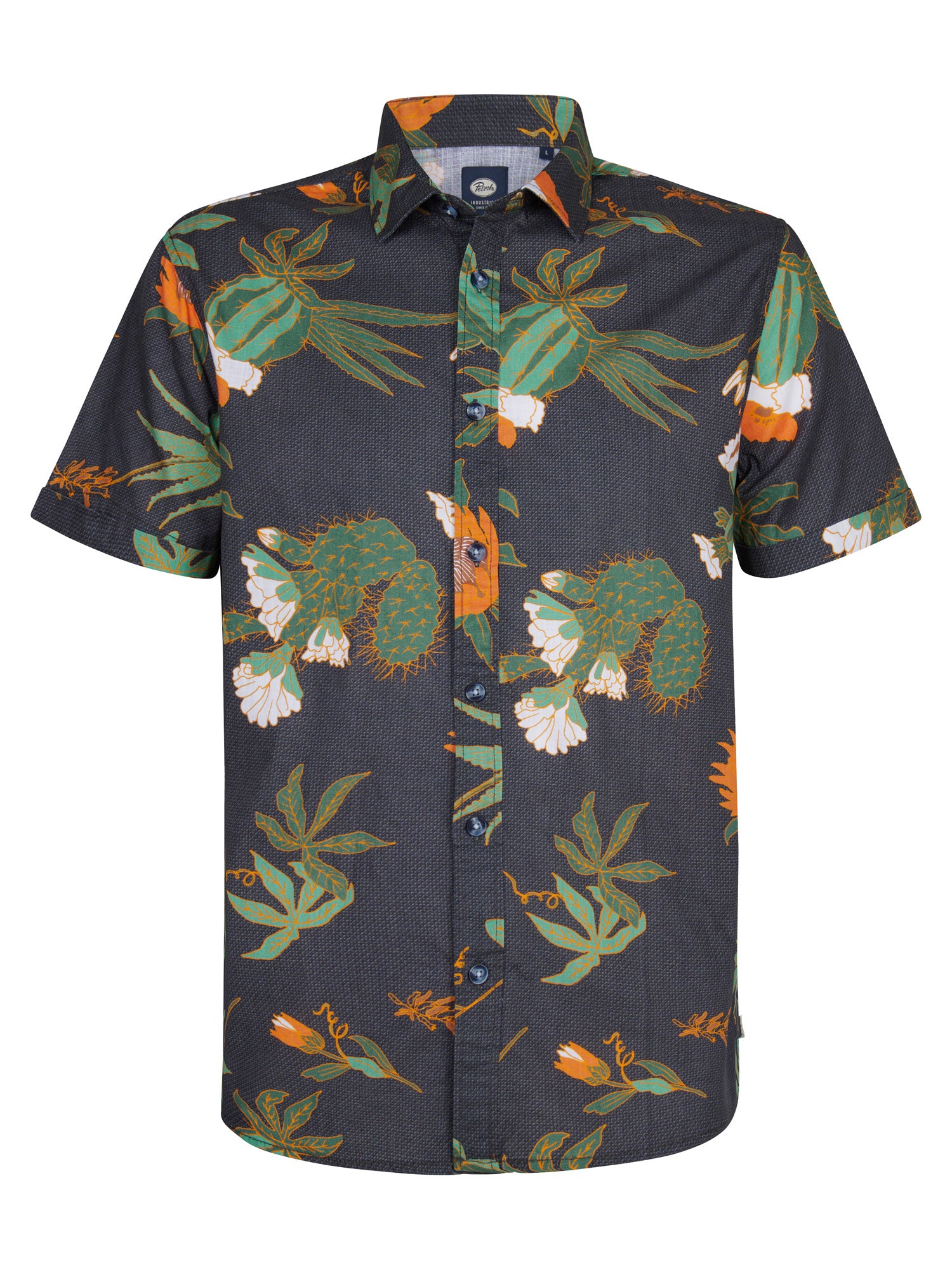 Petrol Industries Men Shirt Short Sleeve All-Over Print Regular Fit Black
