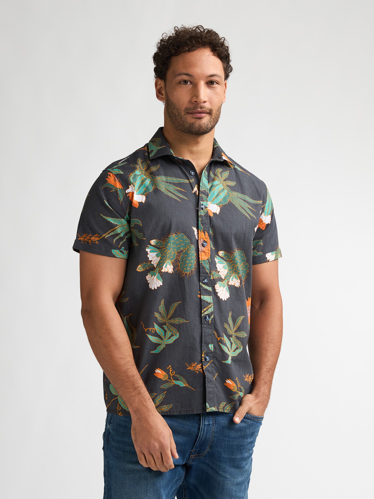 Petrol Industries Men Shirt Short Sleeve All-Over Print Regular Fit Black