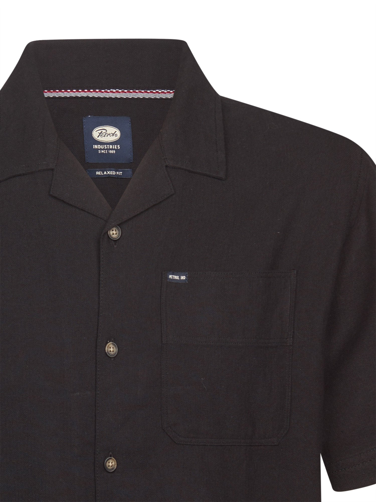 Petrol Industries Men Shirt Short Sleeve Uni Relaxed Fit Black