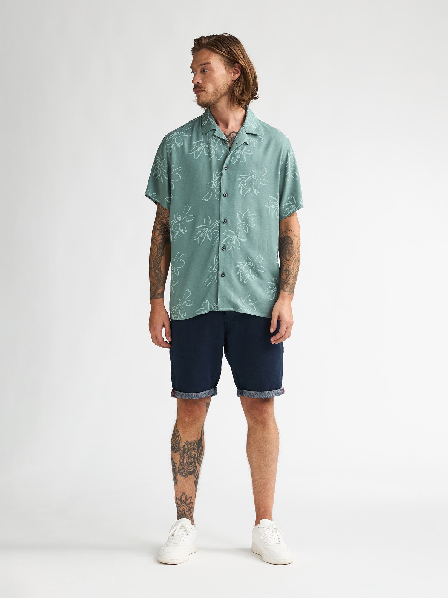 Petrol Industries Men Shirt Short Sleeve All-Over Print Regular Fit Oil Green