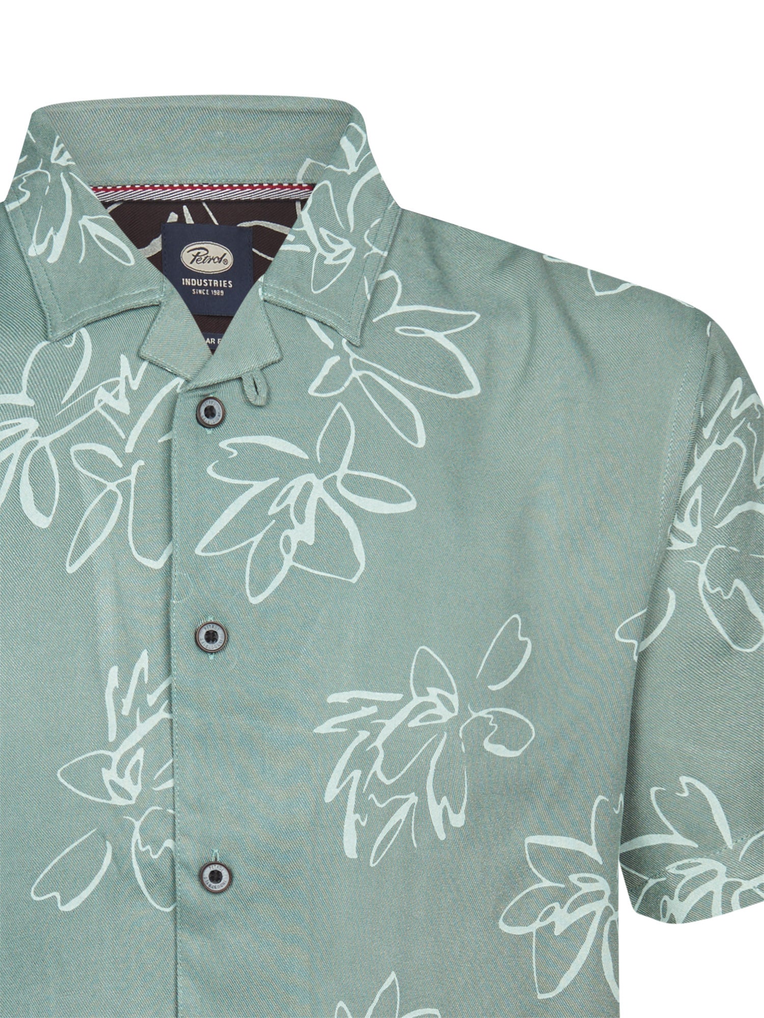 Petrol Industries Men Shirt Short Sleeve All-Over Print Regular Fit Oil Green