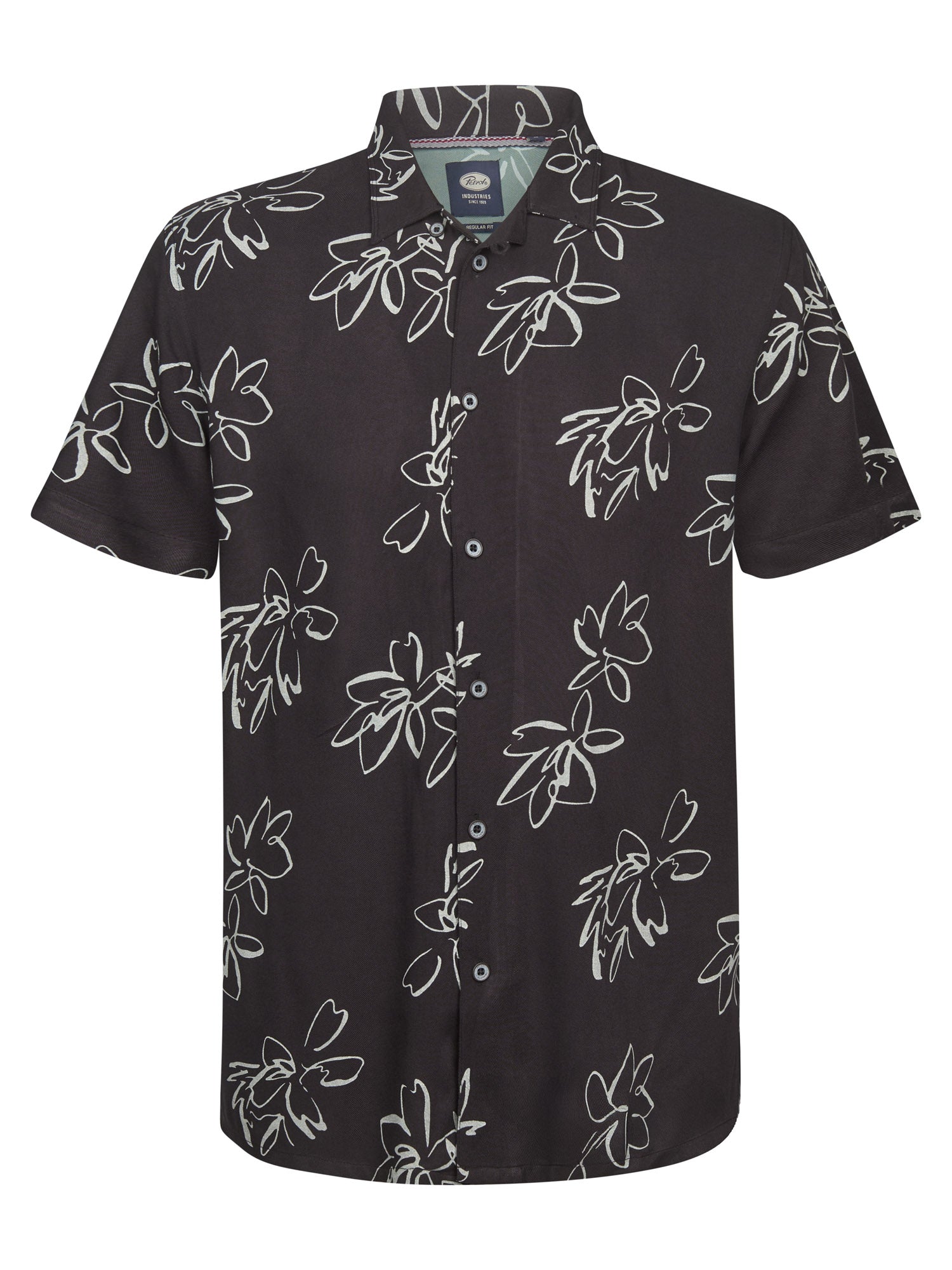 Petrol Industries Men Shirt Short Sleeve All-Over Print Regular Fit Black