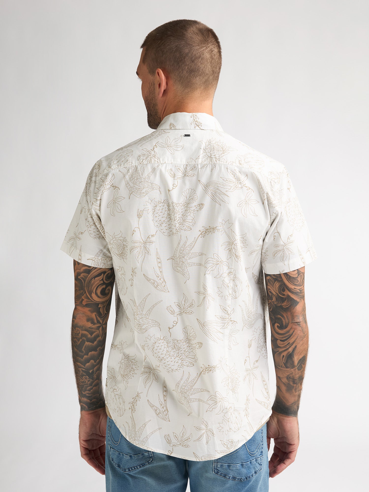 Petrol Industries Men Shirt Short Sleeve All-Over Print Slim Fit Chalk White