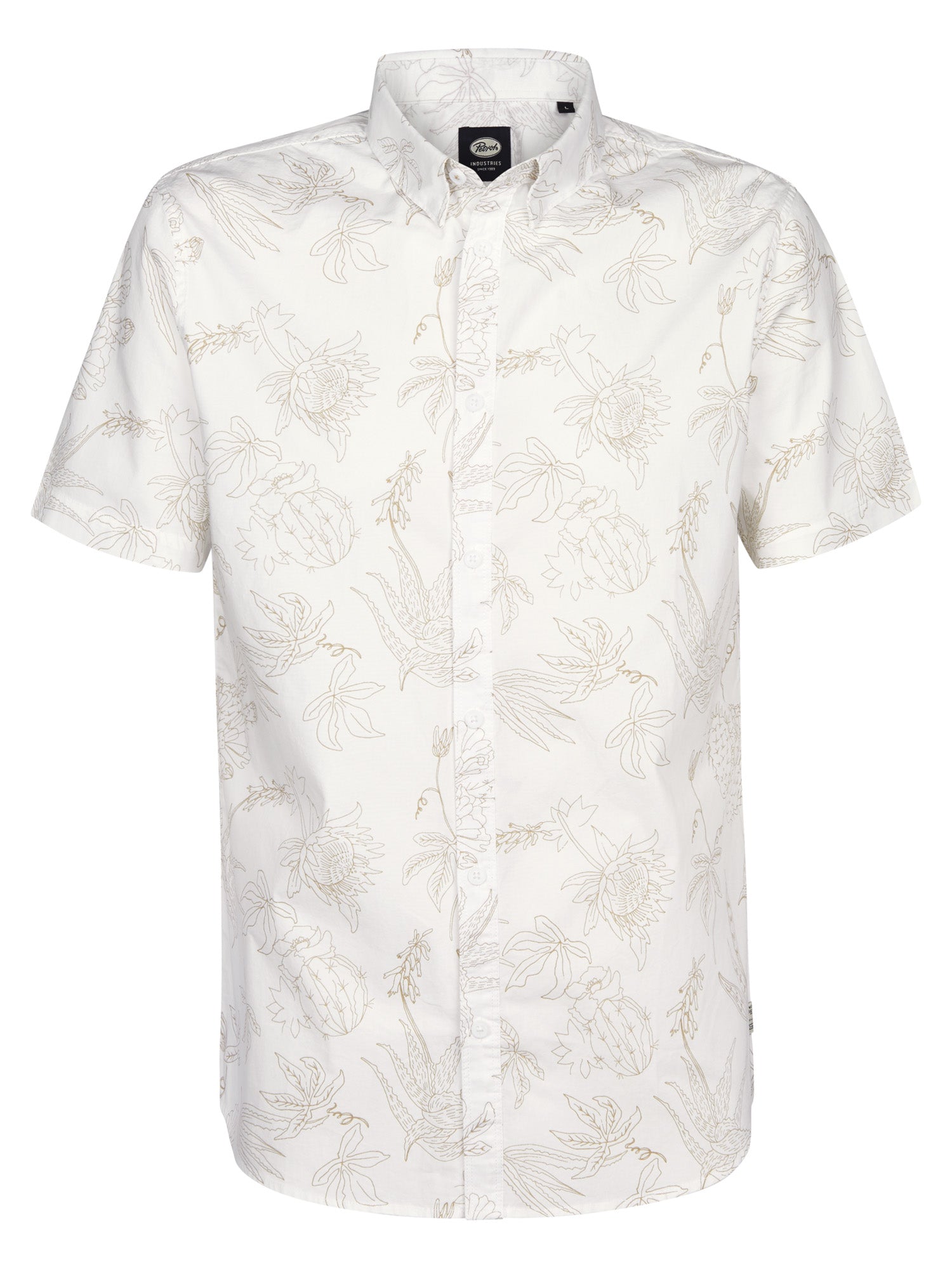 Petrol Industries Men Shirt Short Sleeve All-Over Print Slim Fit Chalk White
