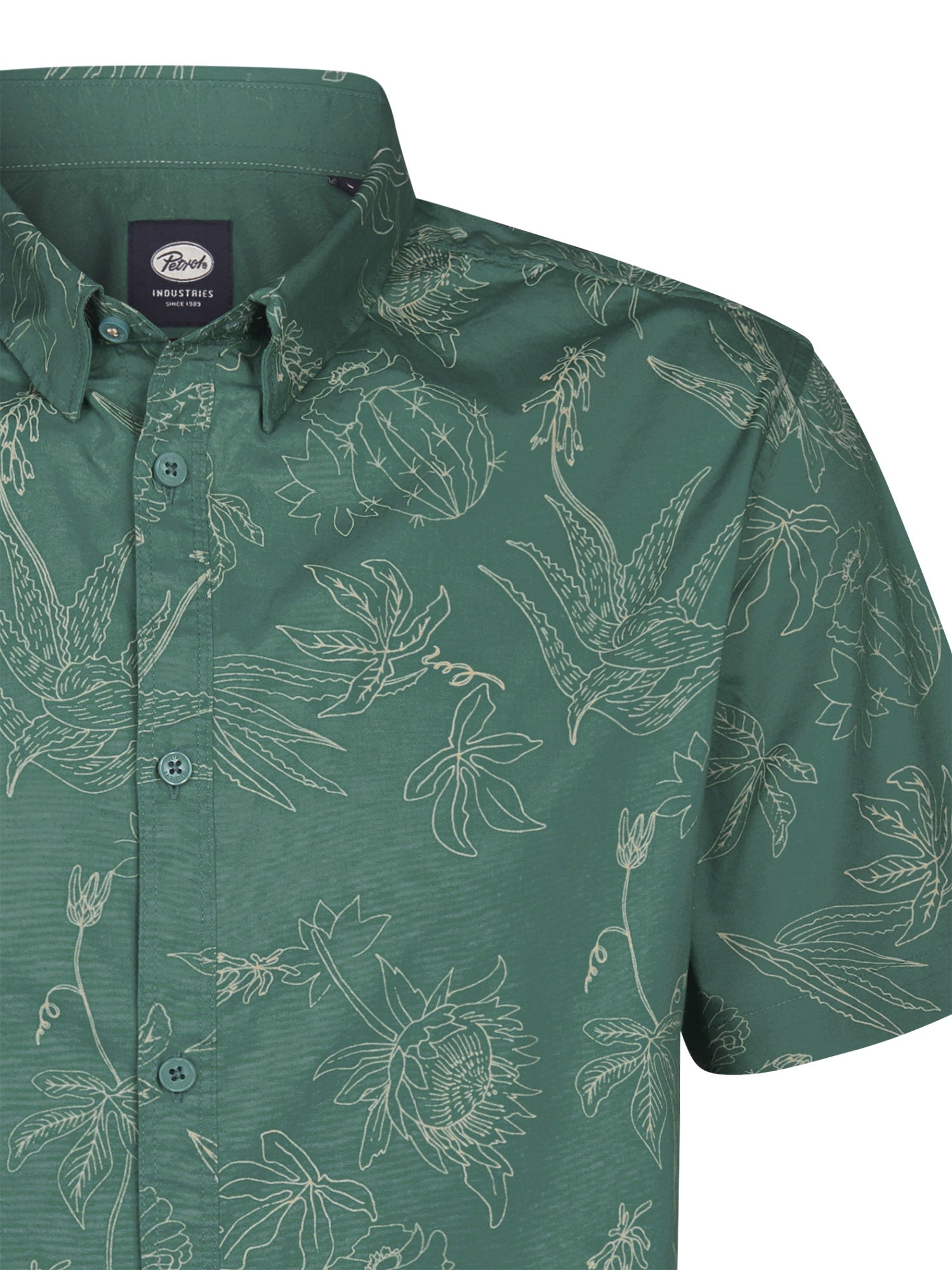 Petrol Industries Men Shirt Short Sleeve All-Over Print Slim Fit Oil Green