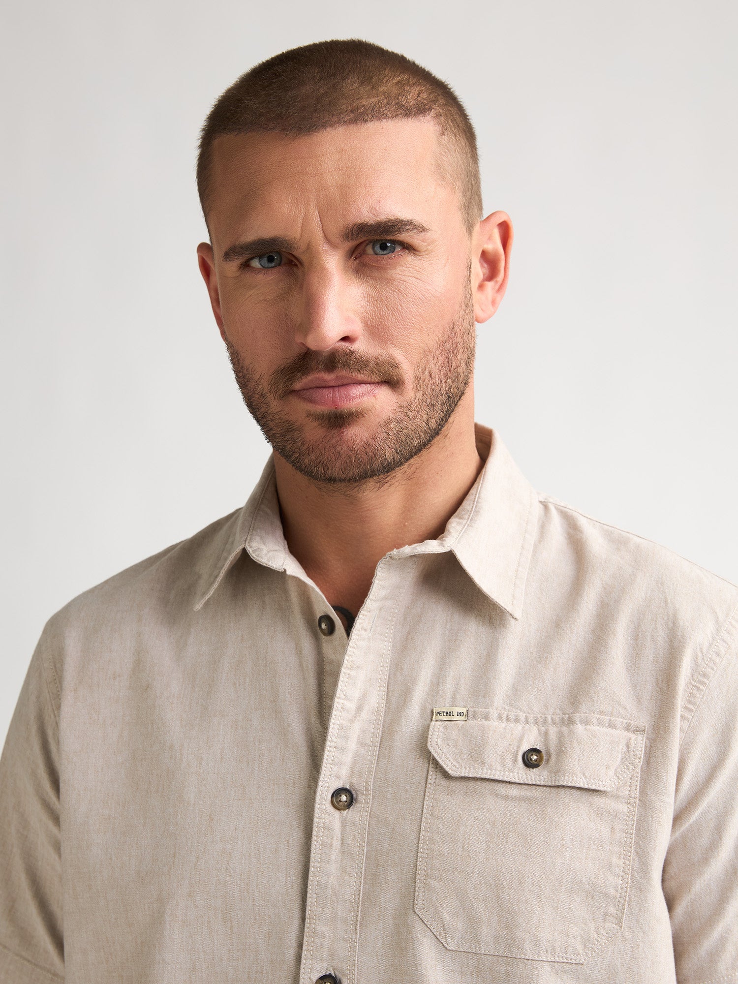Petrol Industries Men Shirt Short Sleeve Uni Regular Fit Light Tan