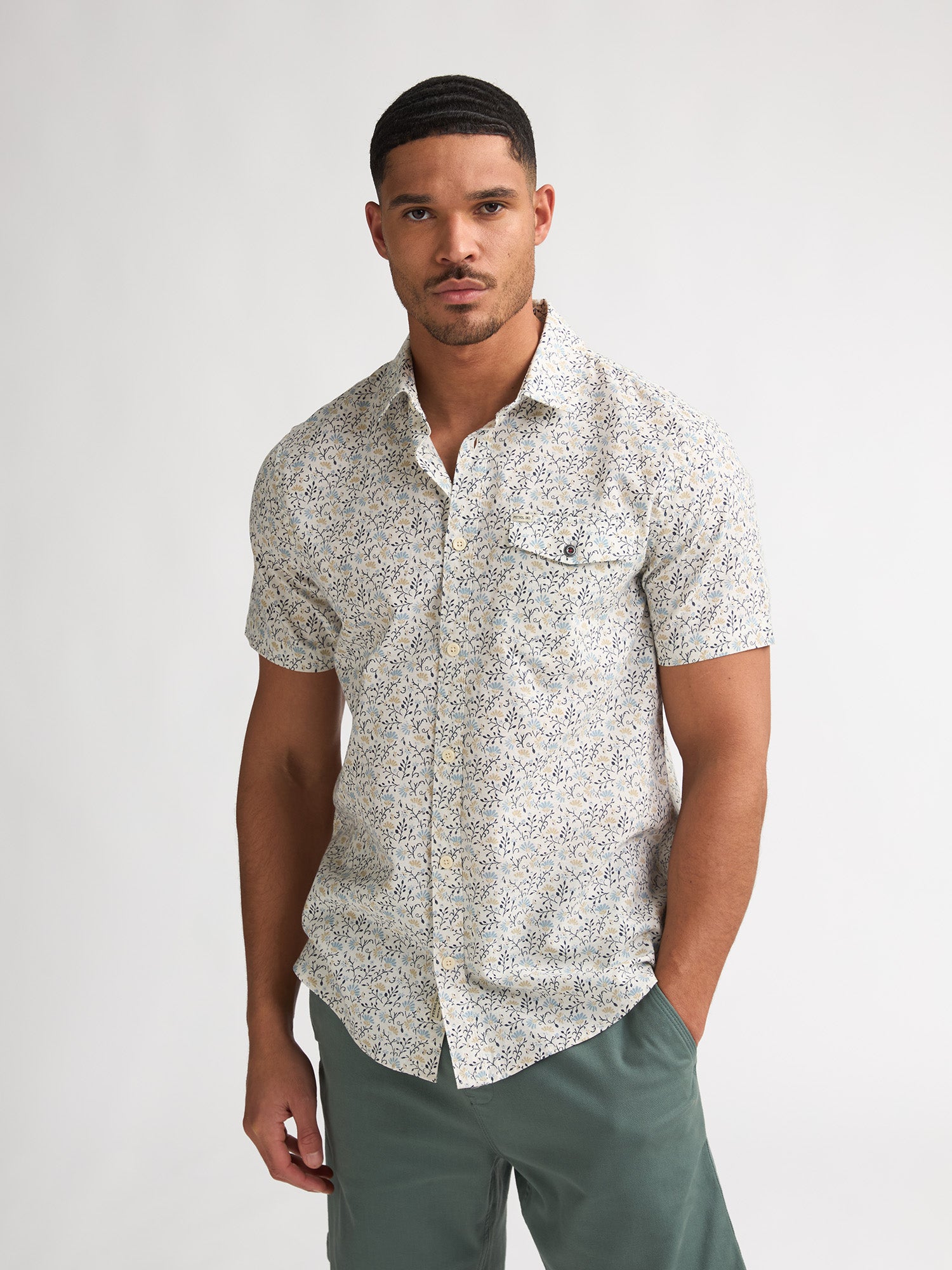 Petrol Industries Men Shirt Short Sleeve All-Over Print Regular Fit Seashell