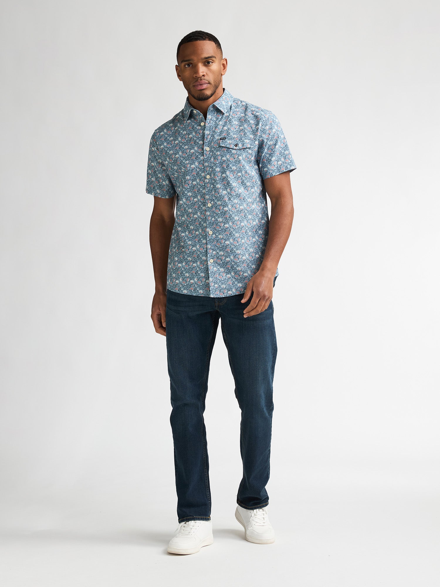 Petrol Industries Men Shirt Short Sleeve All-Over Print Regular Fit Marble Blue