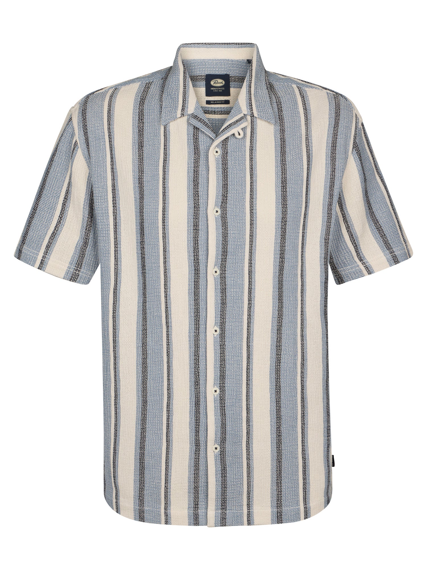Petrol Industries Men Shirt Short Sleeve All-Over Print Relaxed Fit Marble Blue