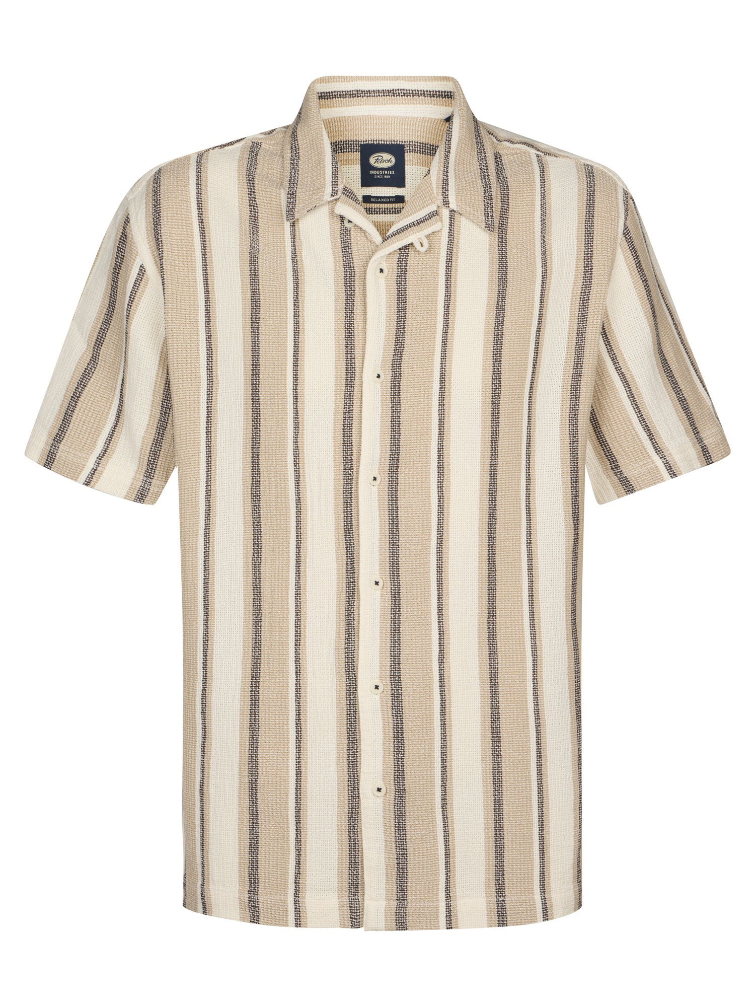Petrol Industries Men Shirt Short Sleeve All-Over Print Relaxed Fit Light Tan