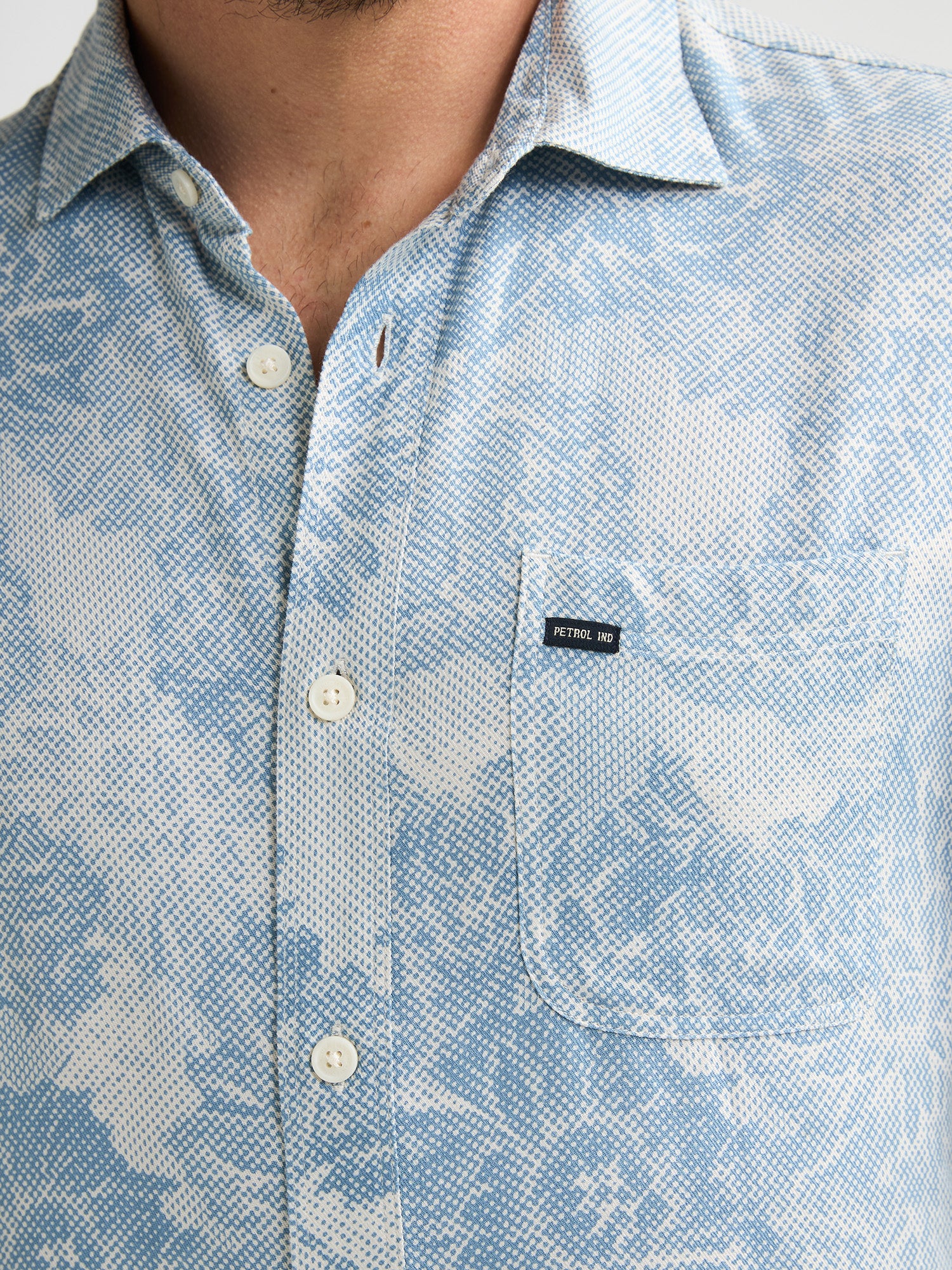 Petrol Industries Men Shirt Short Sleeve All-Over Print Regular Fit Marble Blue