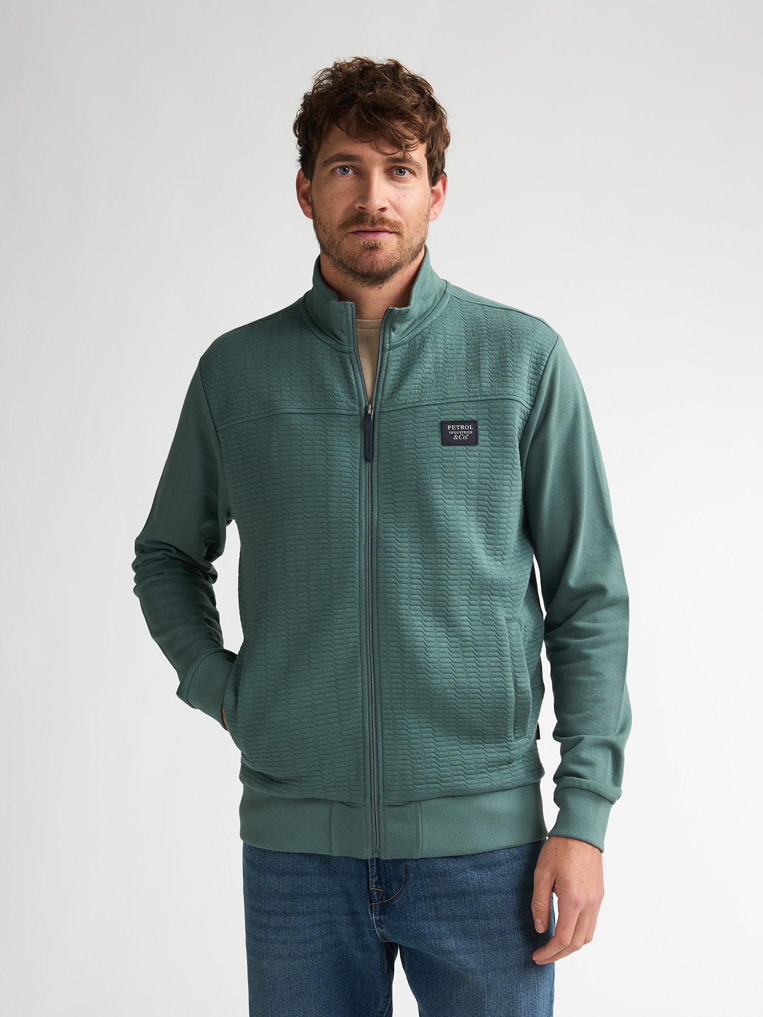 Petrol Industries Men Sweater Collar Zip Regular Fit Oil Green
