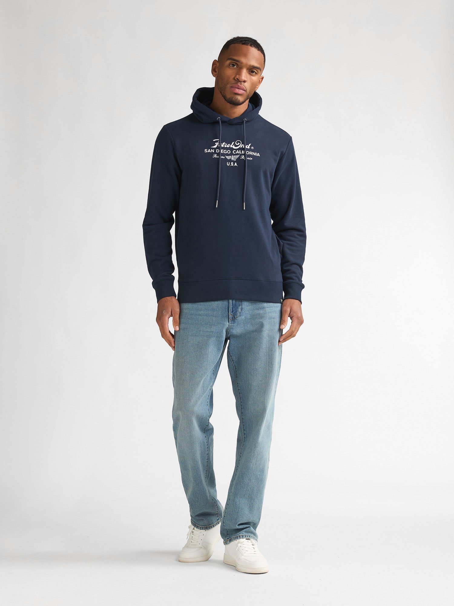 Petrol Industries Men Sweater Hooded Print Regular Fit Navy Blue