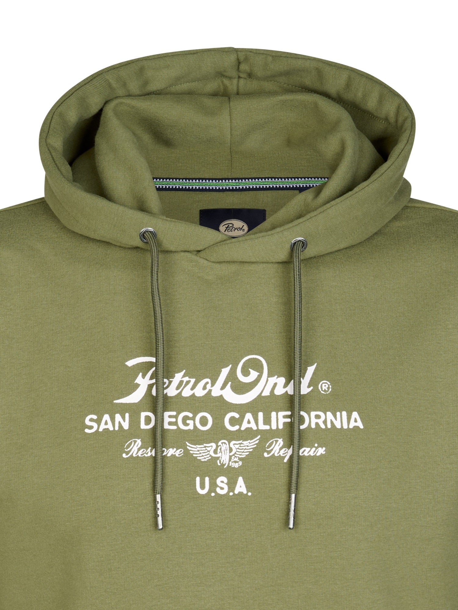 Petrol Industries Men Sweater Hooded Print Regular Fit Dusty Army