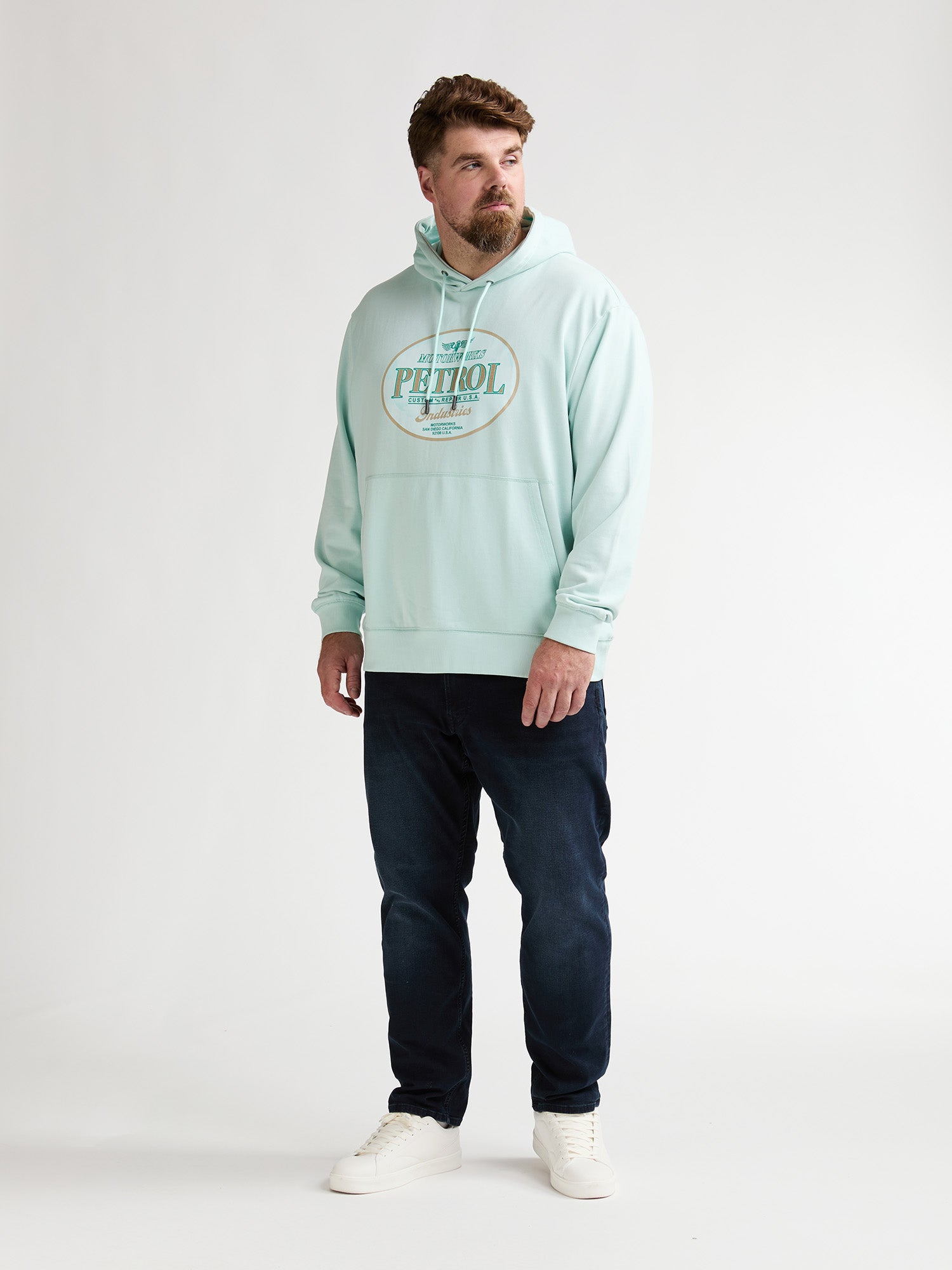 Petrol Industries Men Sweater Hooded Print Regular Plus Fit Cool Mint
