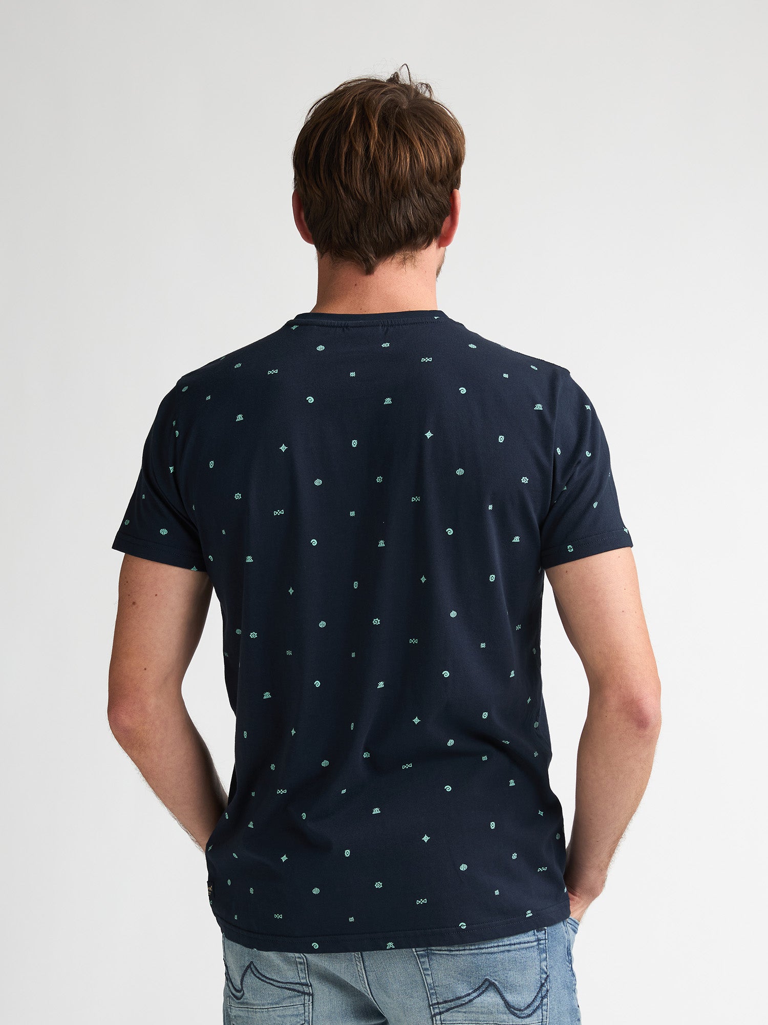 Petrol Industries Men T-Shirt Short Sleeve All-Over Print Regular Fit Navy Blue