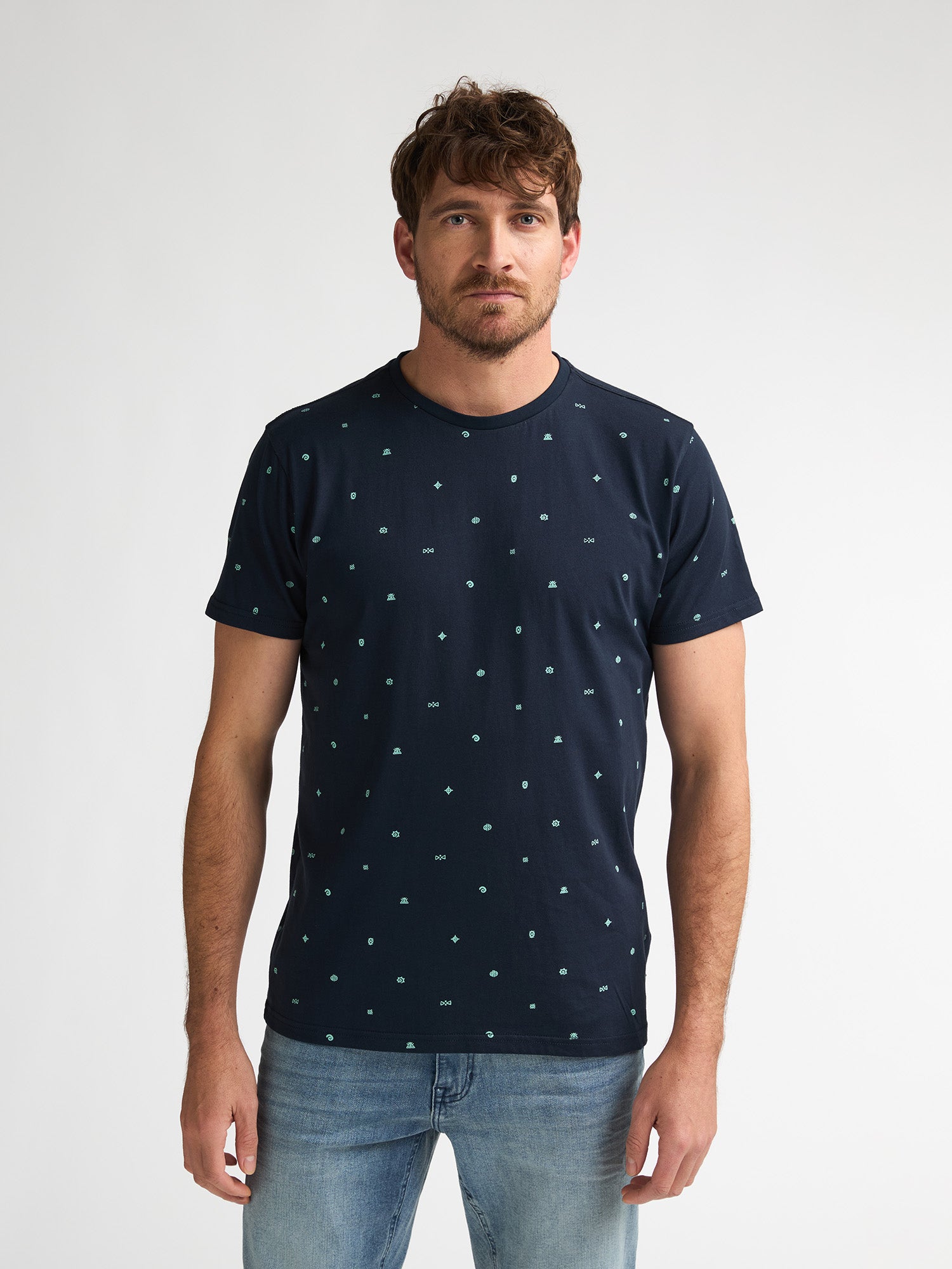 Petrol Industries Men T-Shirt Short Sleeve All-Over Print Regular Fit Navy Blue