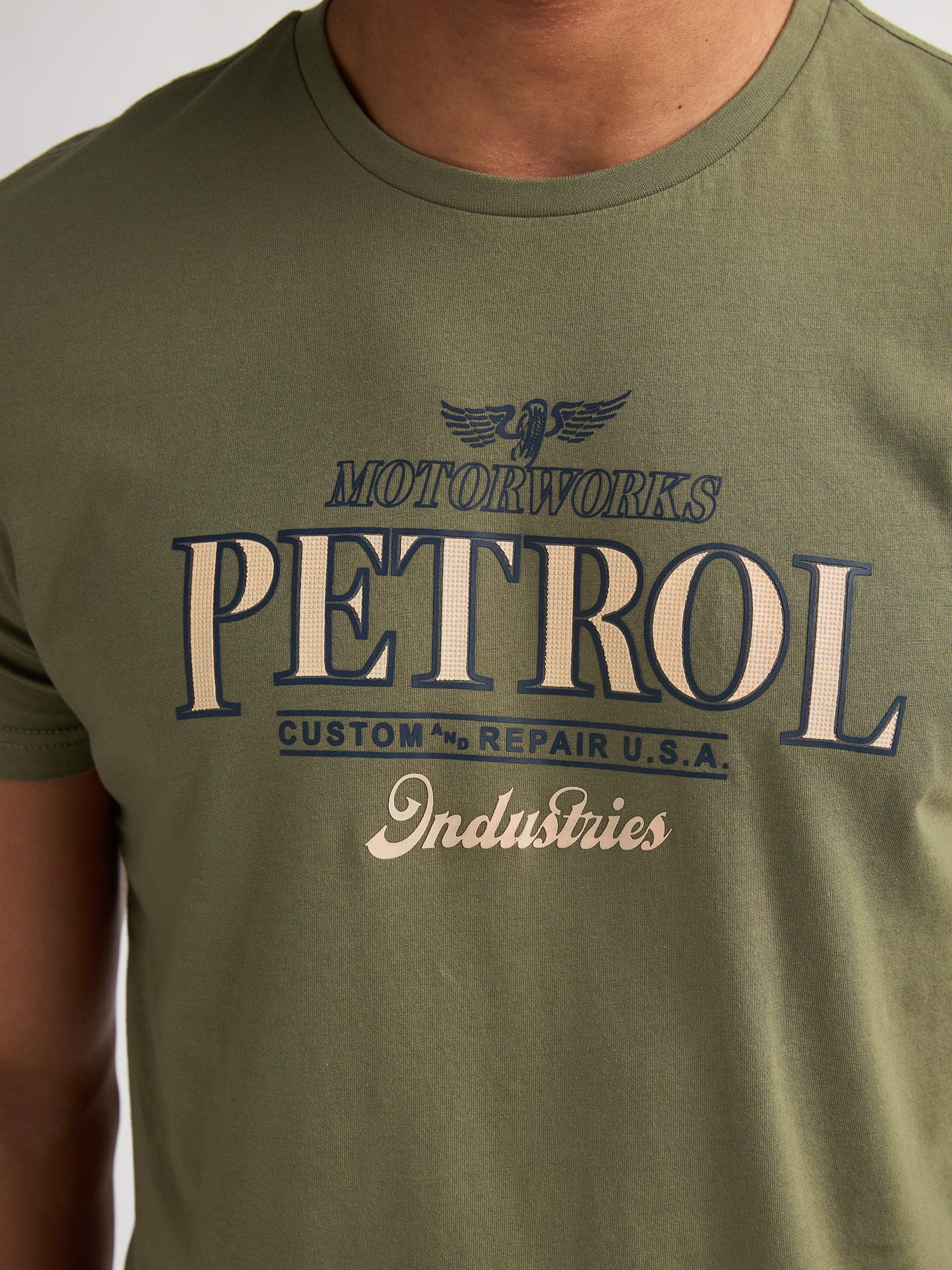 Petrol Industries Men T-Shirt Short Sleeve Classic Print Regular Fit Dusty Army