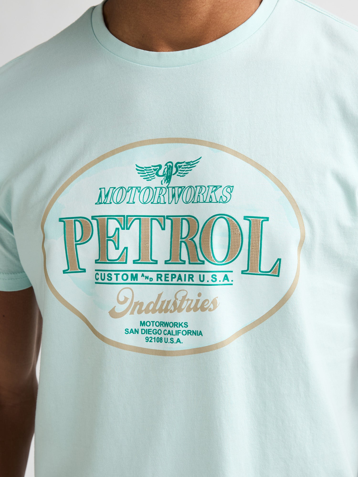 Petrol Industries Men T-Shirt Short Sleeve Classic Print Regular Fit Cool Mint