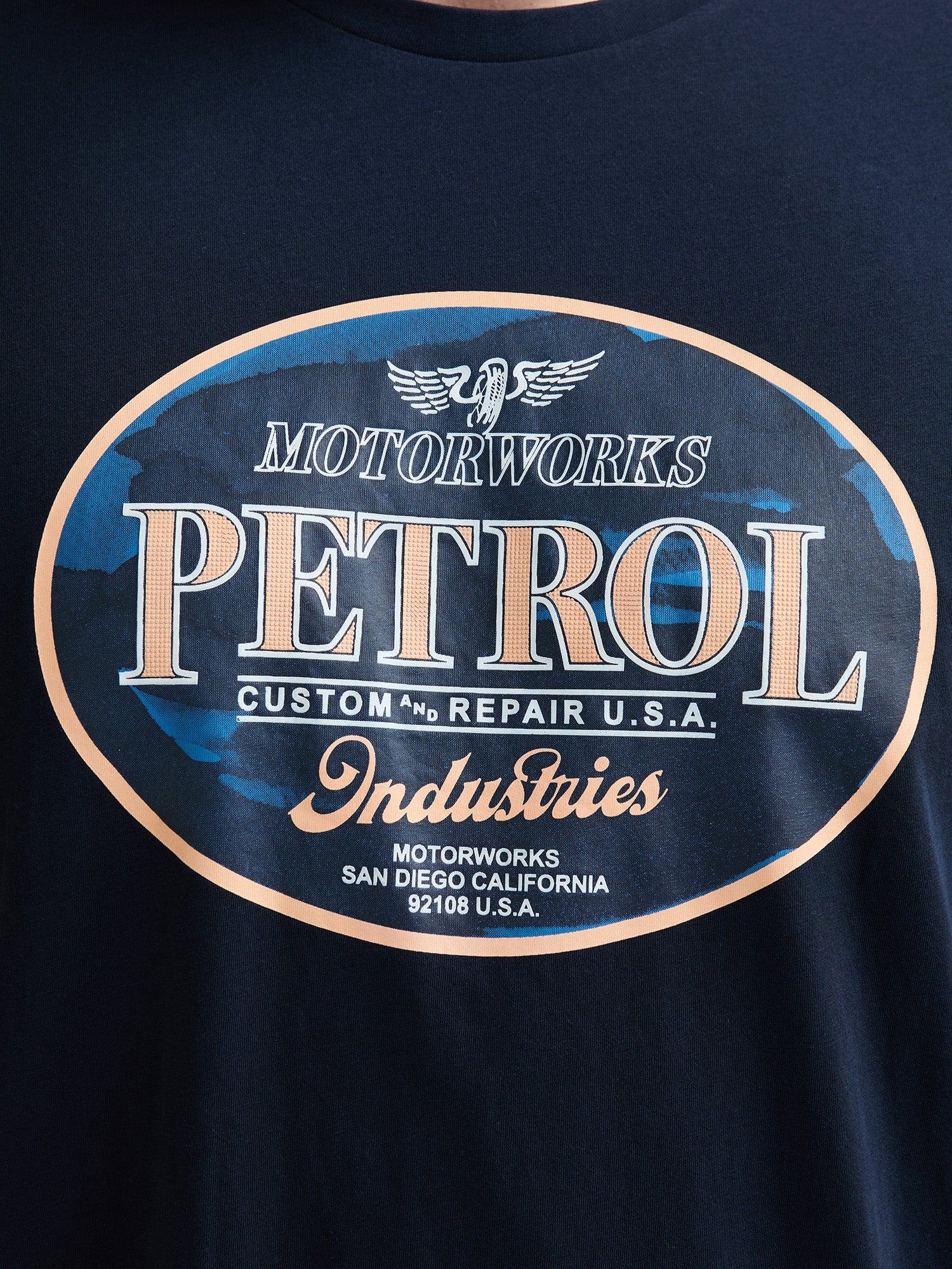 Petrol Industries Men T-Shirt Short Sleeve Classic Print Regular Plus Fit Navy Blue