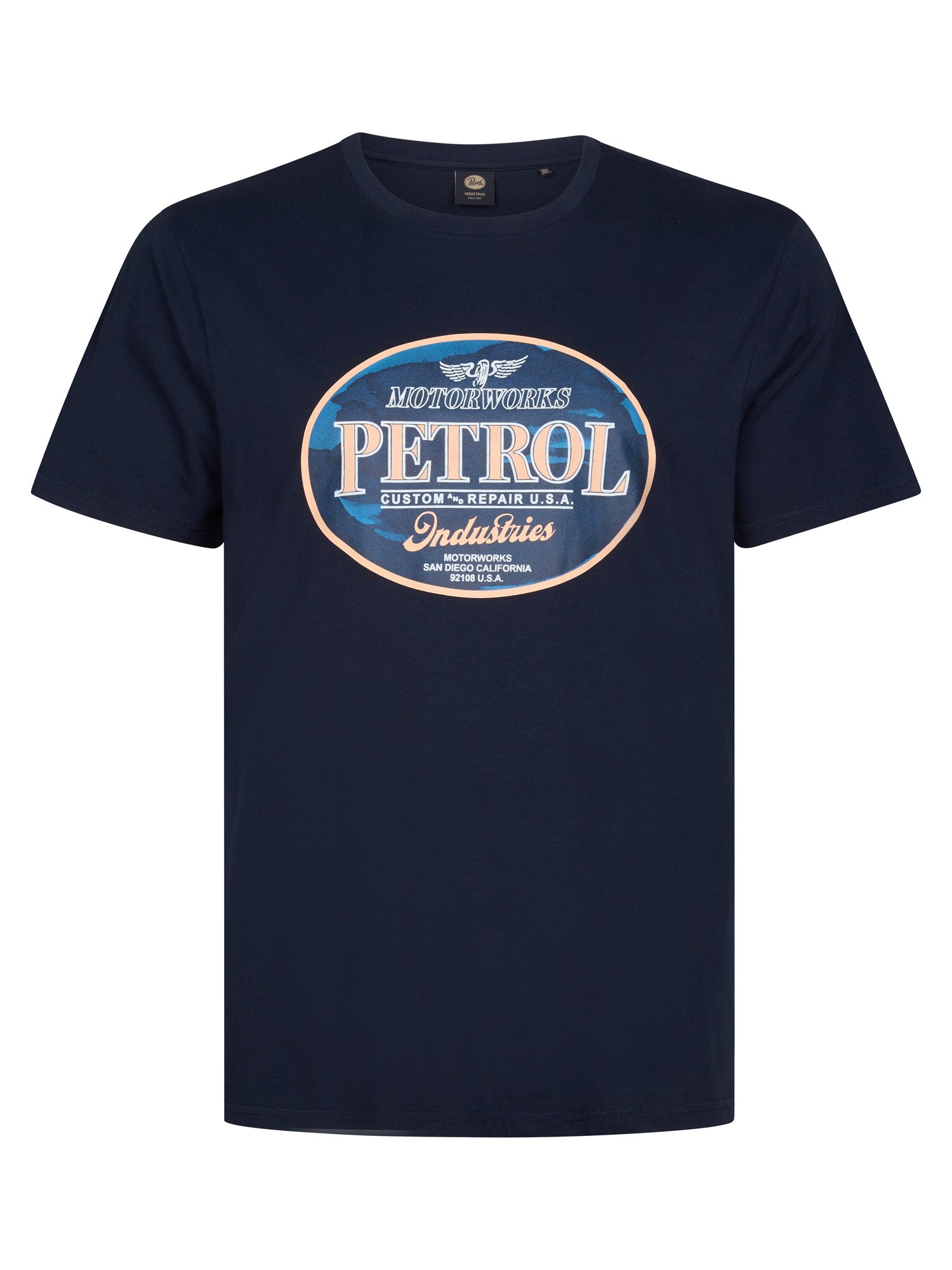 Petrol Industries Men T-Shirt Short Sleeve Classic Print Regular Plus Fit Navy Blue