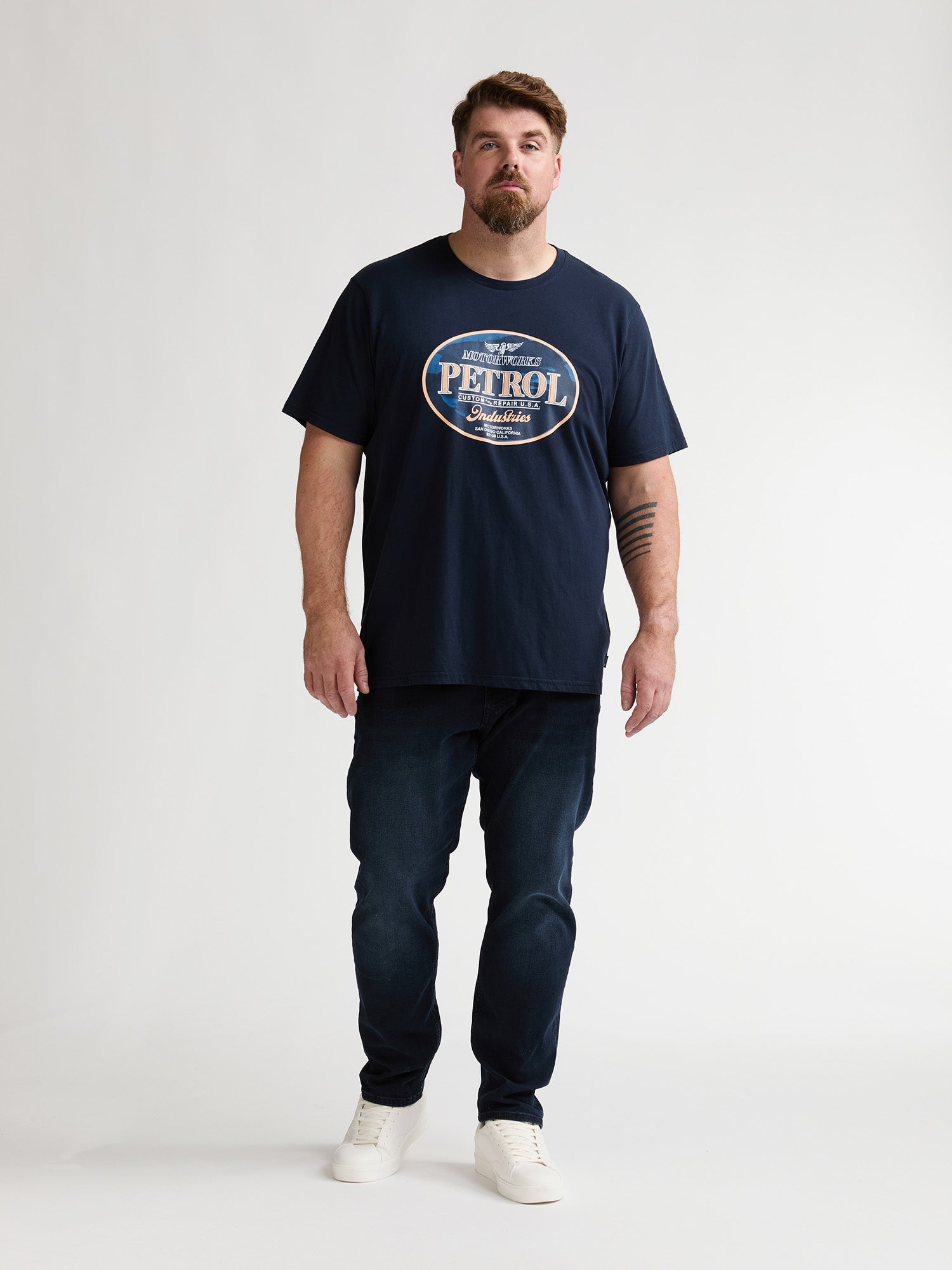 Petrol Industries Men T-Shirt Short Sleeve Classic Print Regular Plus Fit Navy Blue