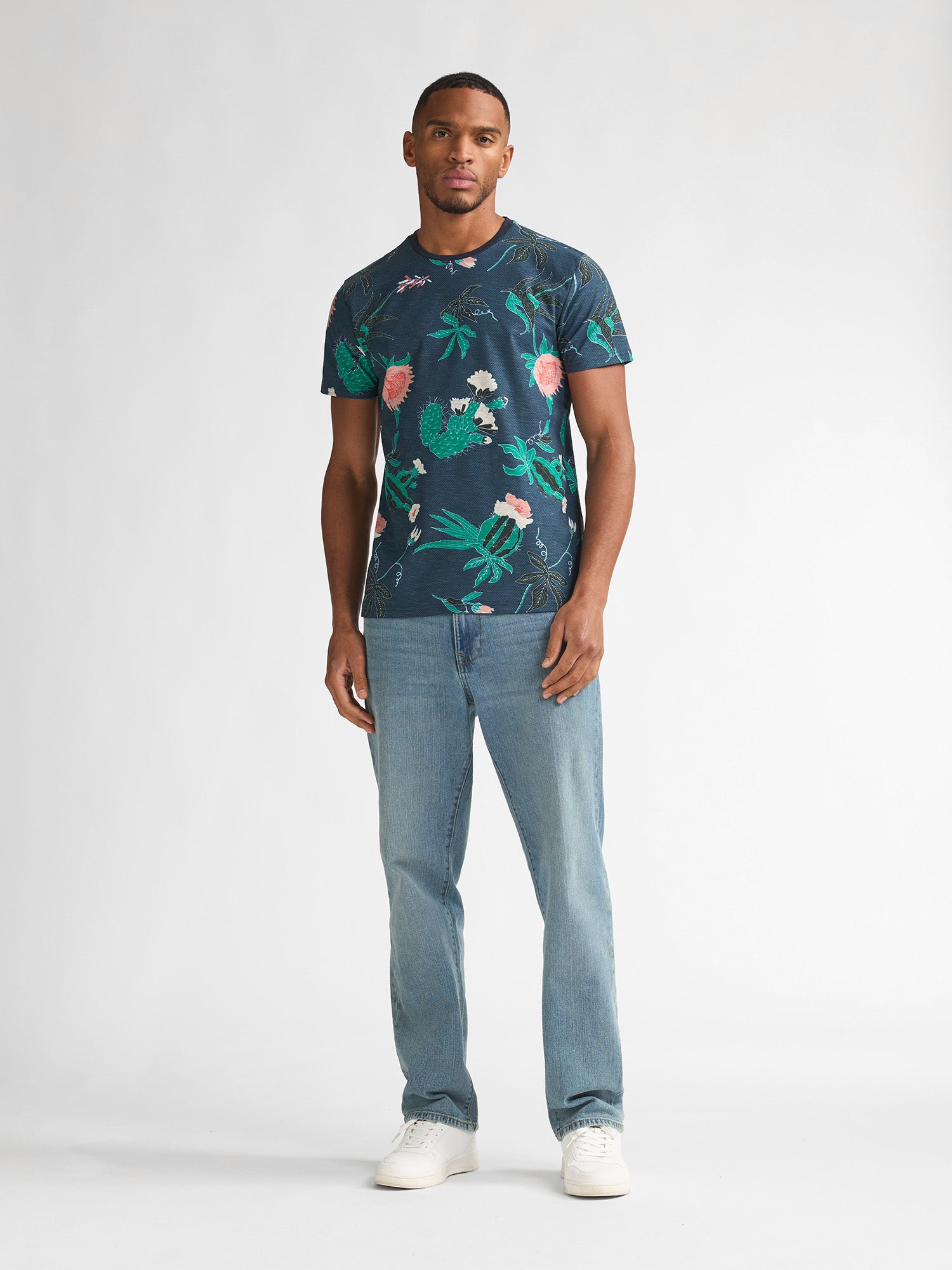 Petrol Industries Men T-Shirt Short Sleeve All-Over Print Regular Fit Navy Blue