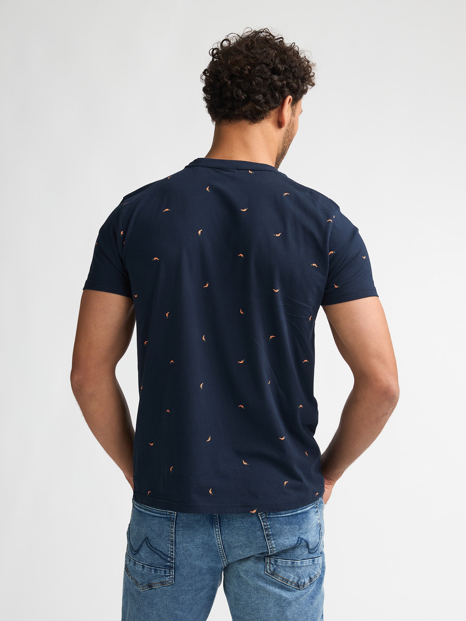 Petrol Industries Men T-Shirt Short Sleeve All-Over Print Regular Fit Navy Blue