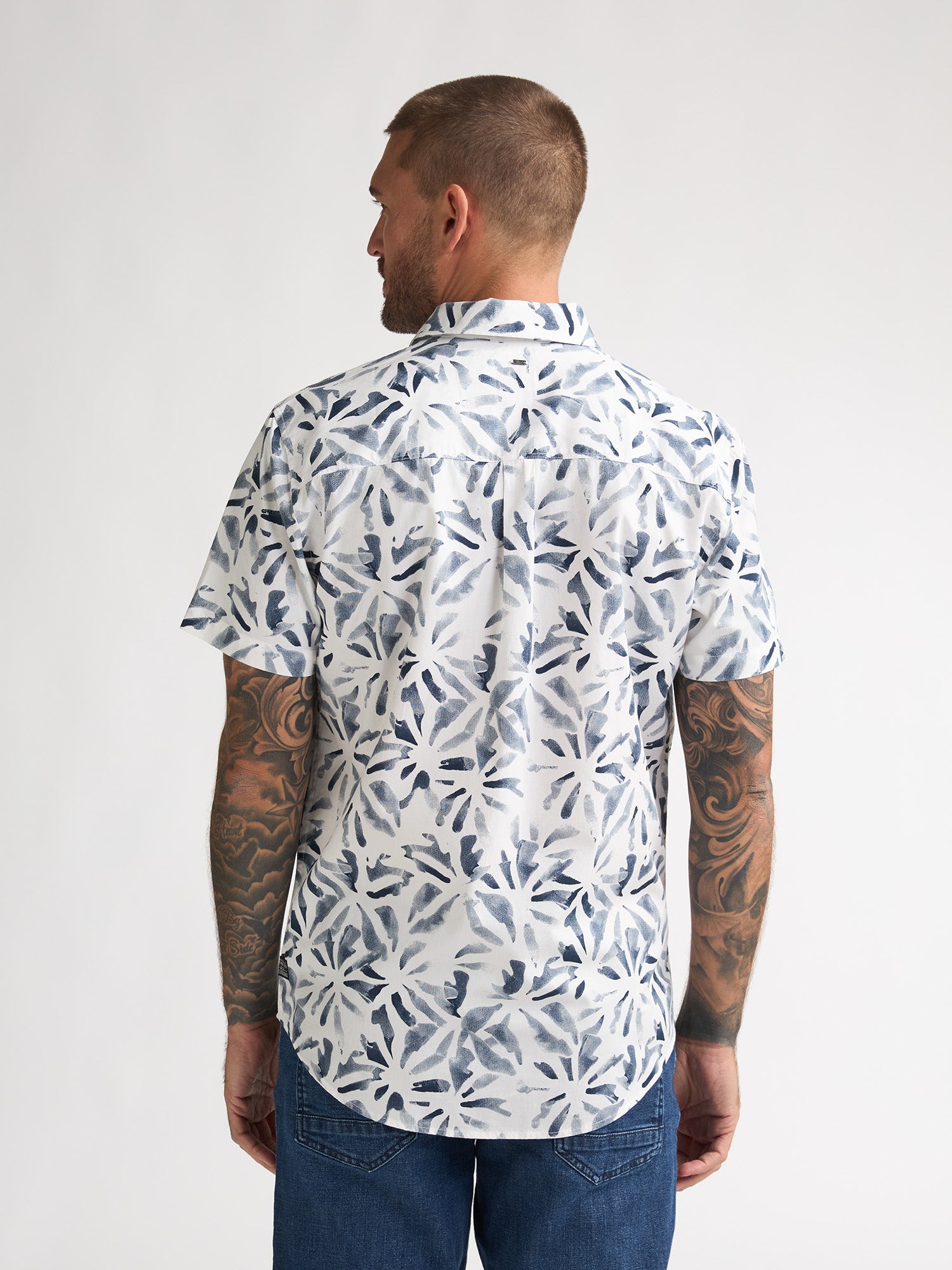 Petrol Industries Men Shirt Short Sleeve All-Over Print Regular Fit Chalk White