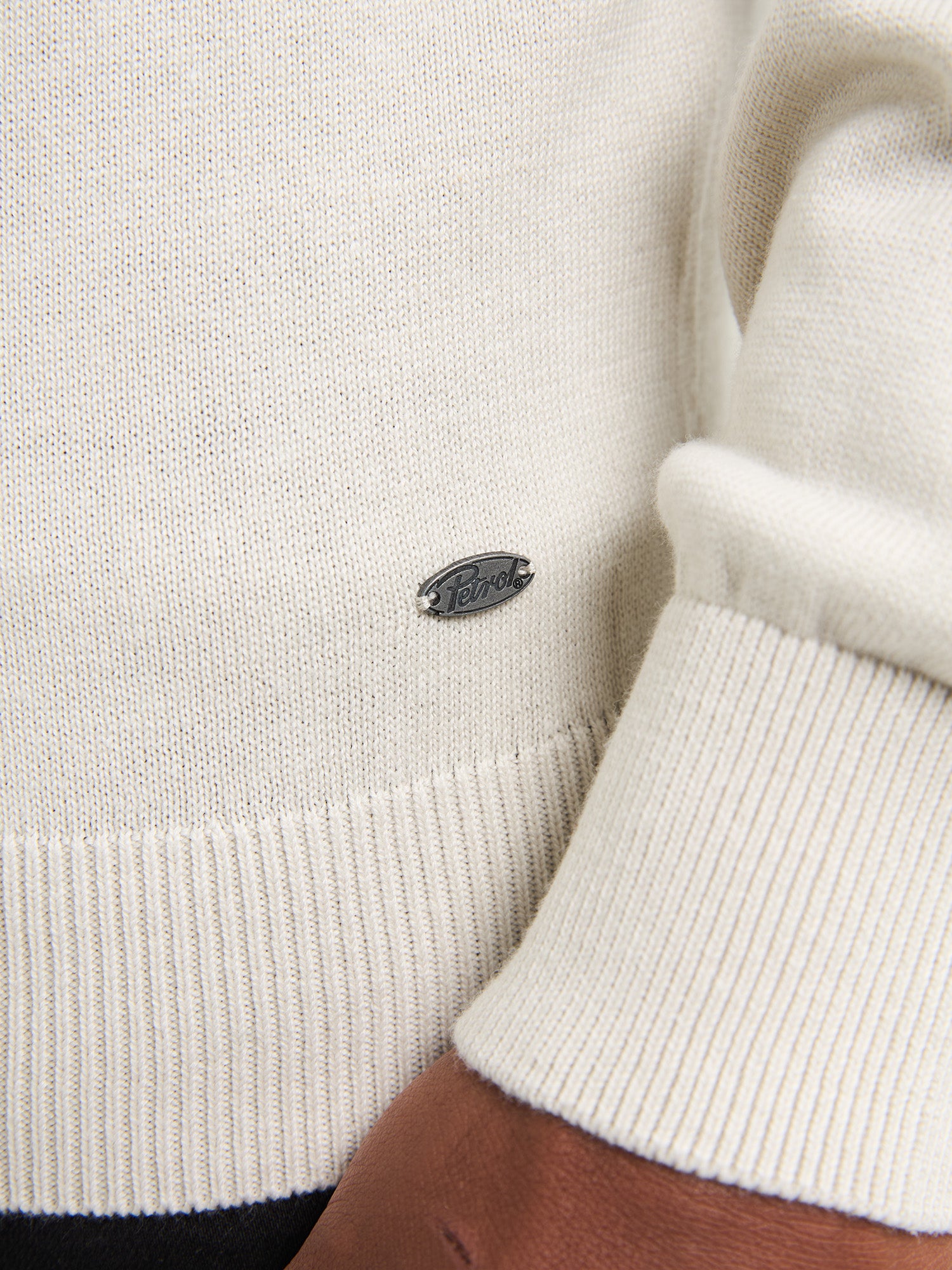 Petrol Industries Men Knitwear Round Neck Basic Regular Fit Antique White Melee