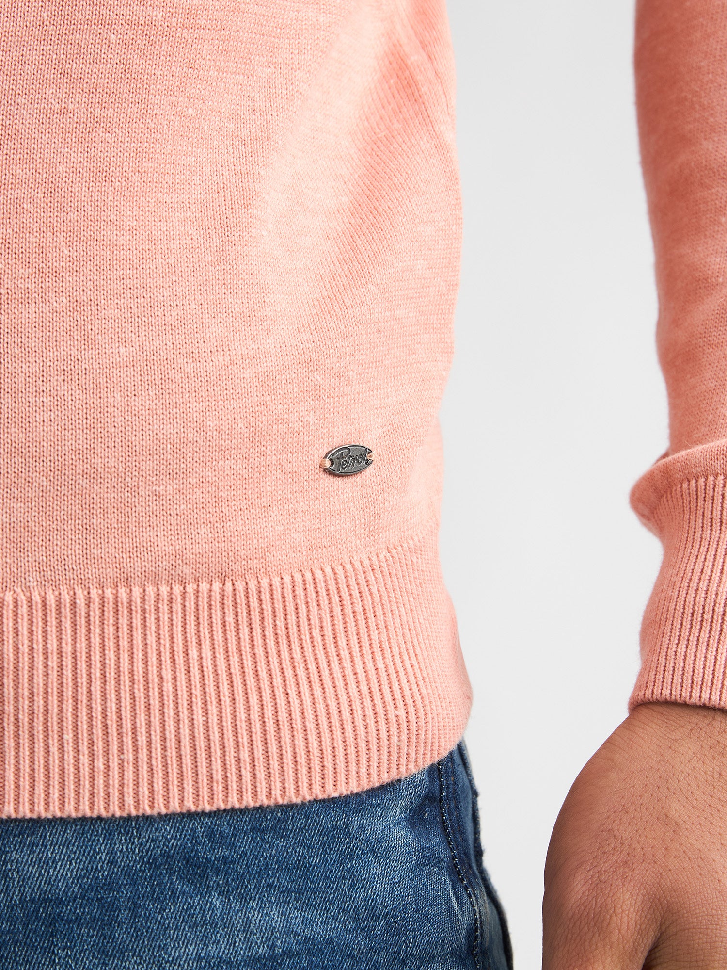 Petrol Industries Men Knitwear Round Neck Basic Regular Fit Light Coral
