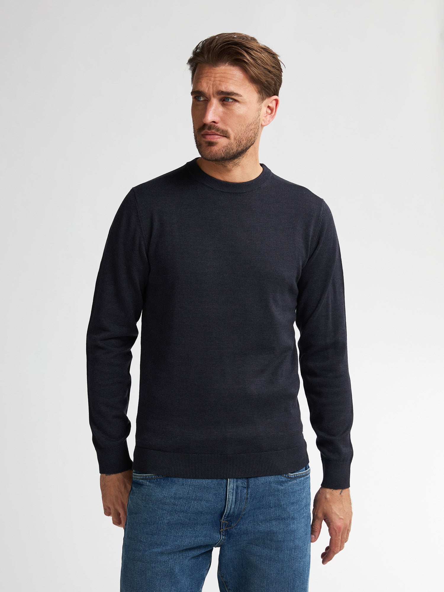 Petrol Industries Men Knitwear Round Neck Basic Regular Fit Sky Captain