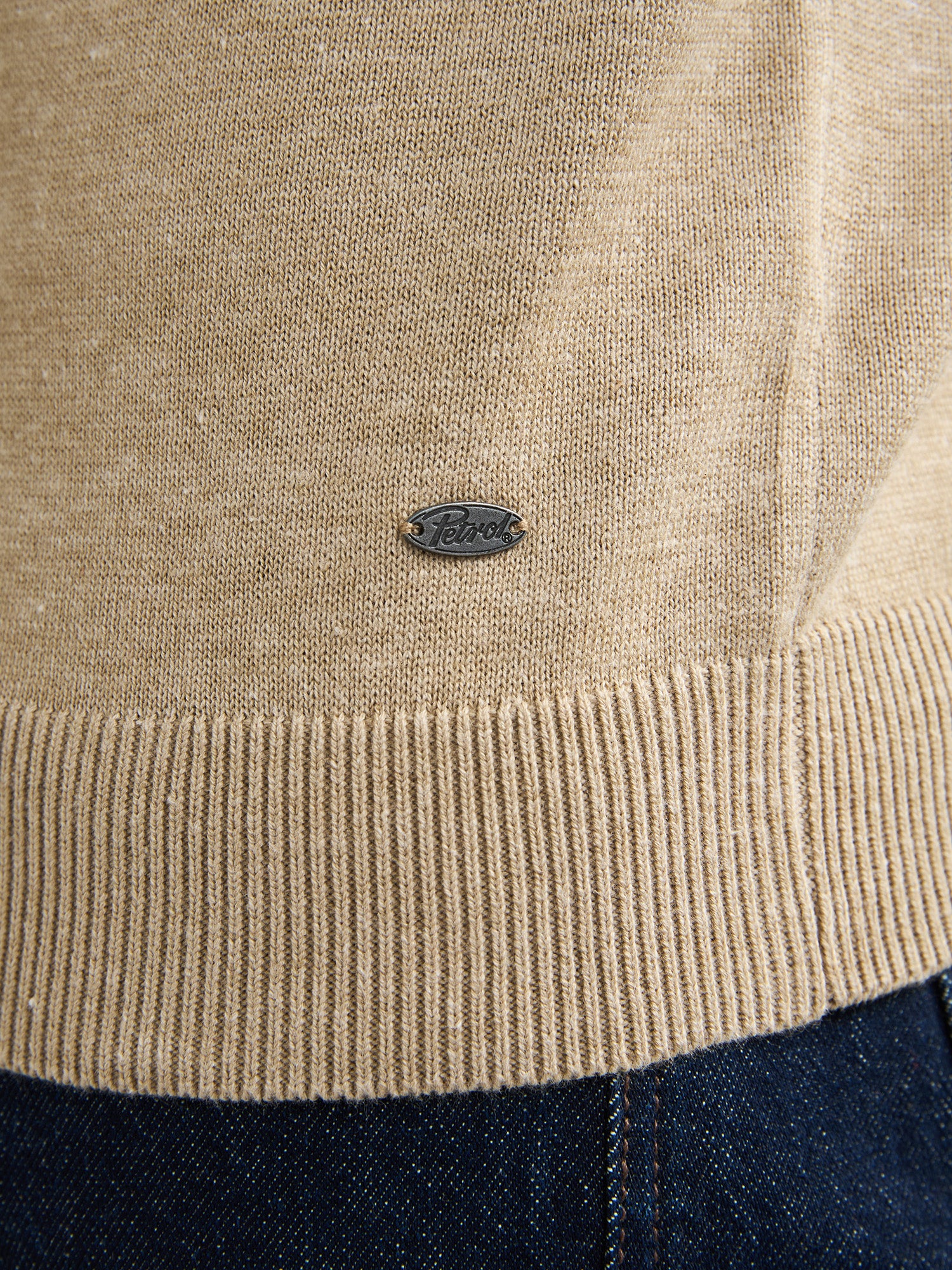 Petrol Industries Men Knitwear Round Neck Basic Regular Fit Light Tan