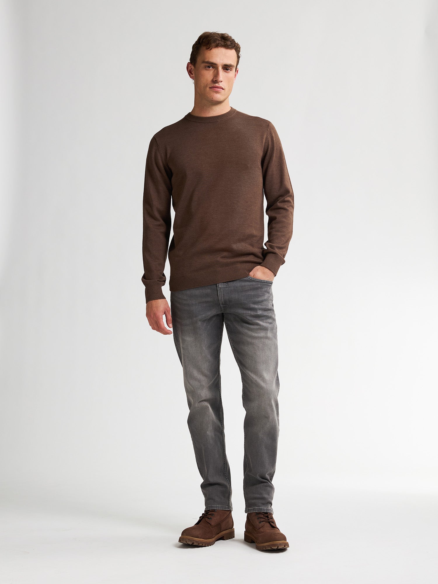 Petrol Industries Men Knitwear Round Neck Basic Regular Fit Mud