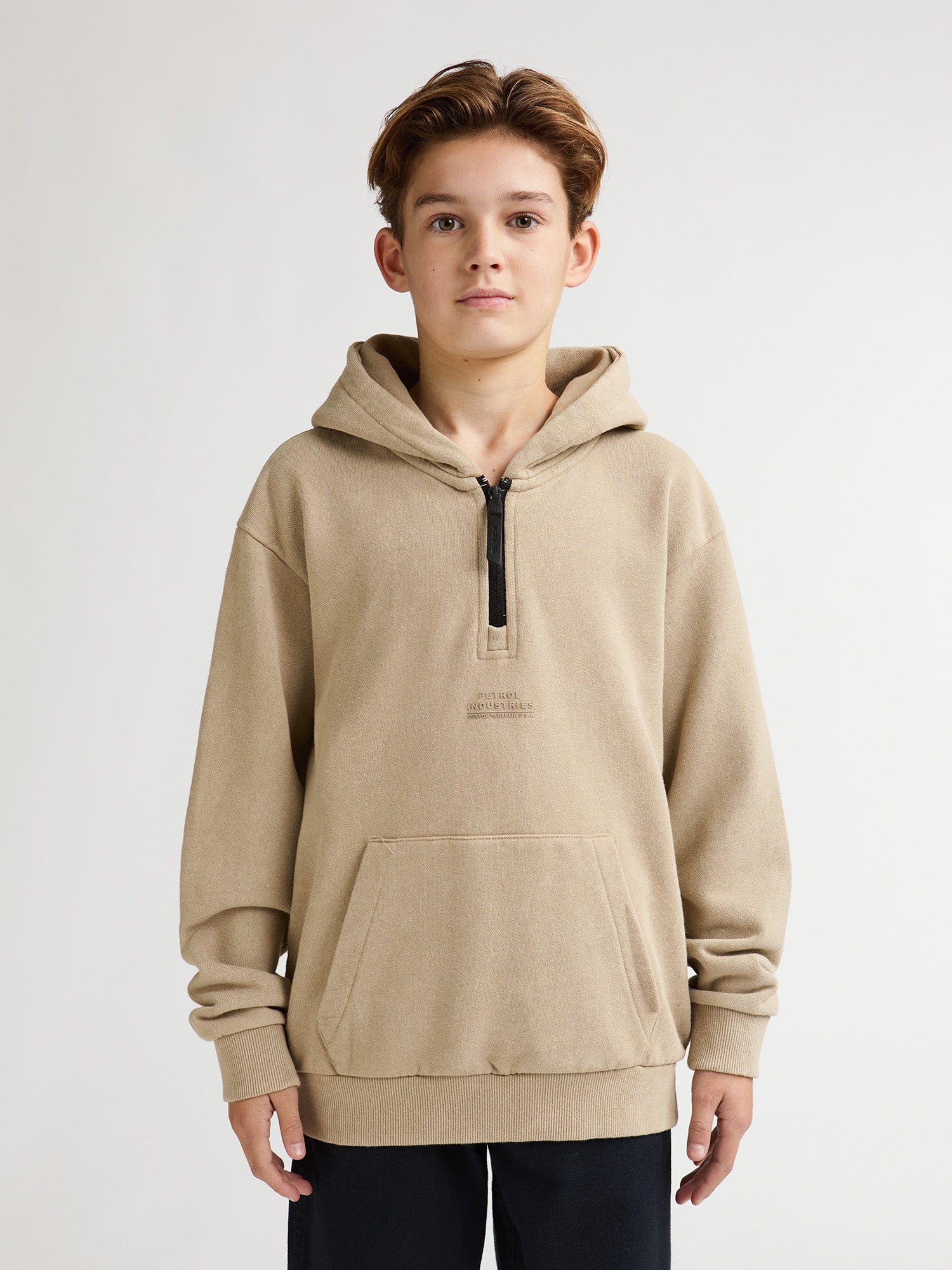Petrol Industries Boys Sweater Hooded Zip Relaxed Fit Light Tan