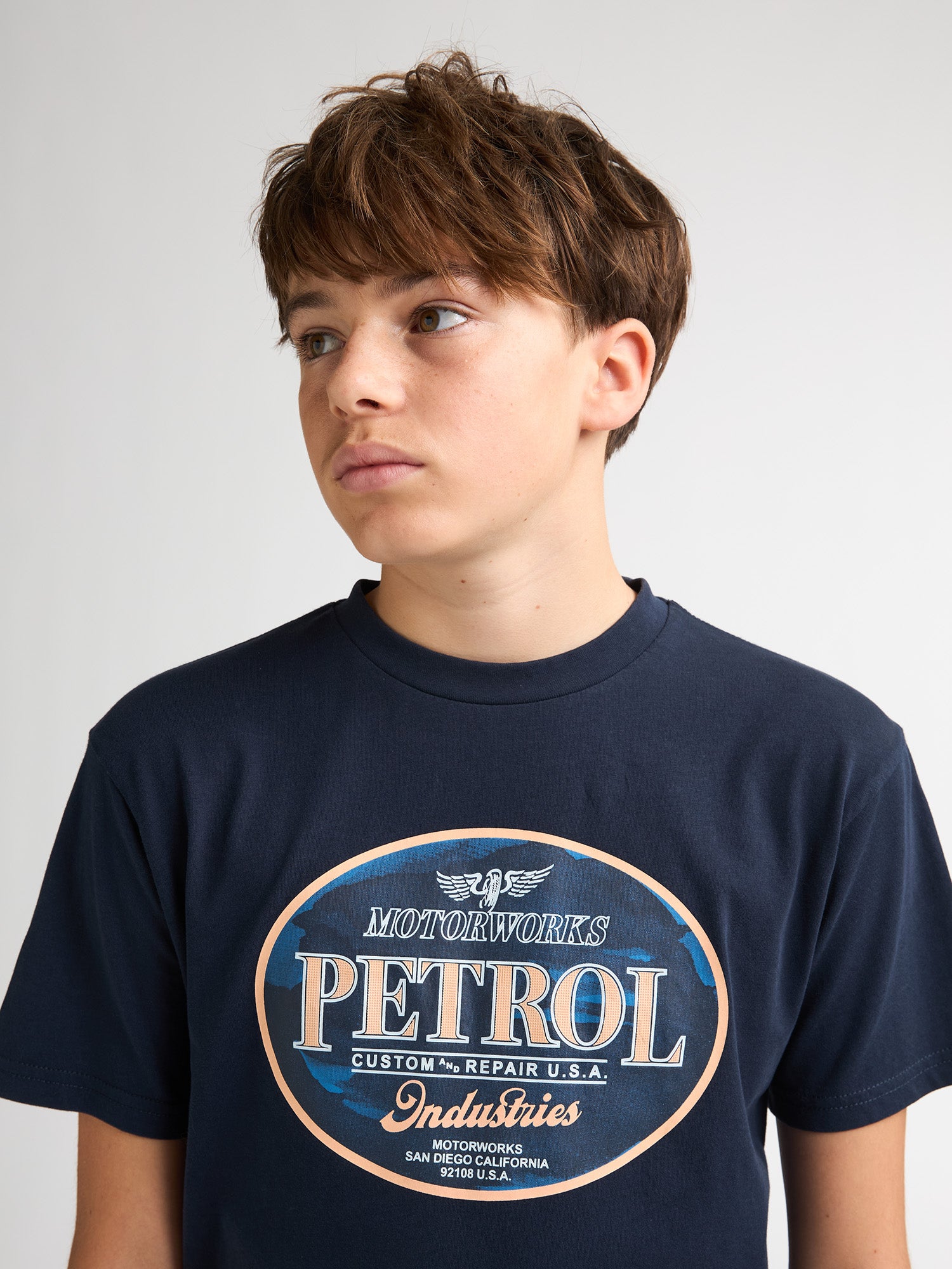 Petrol Industries Boys T-Shirt Short Sleeve Classic Print Relaxed Fit Navy Blue
