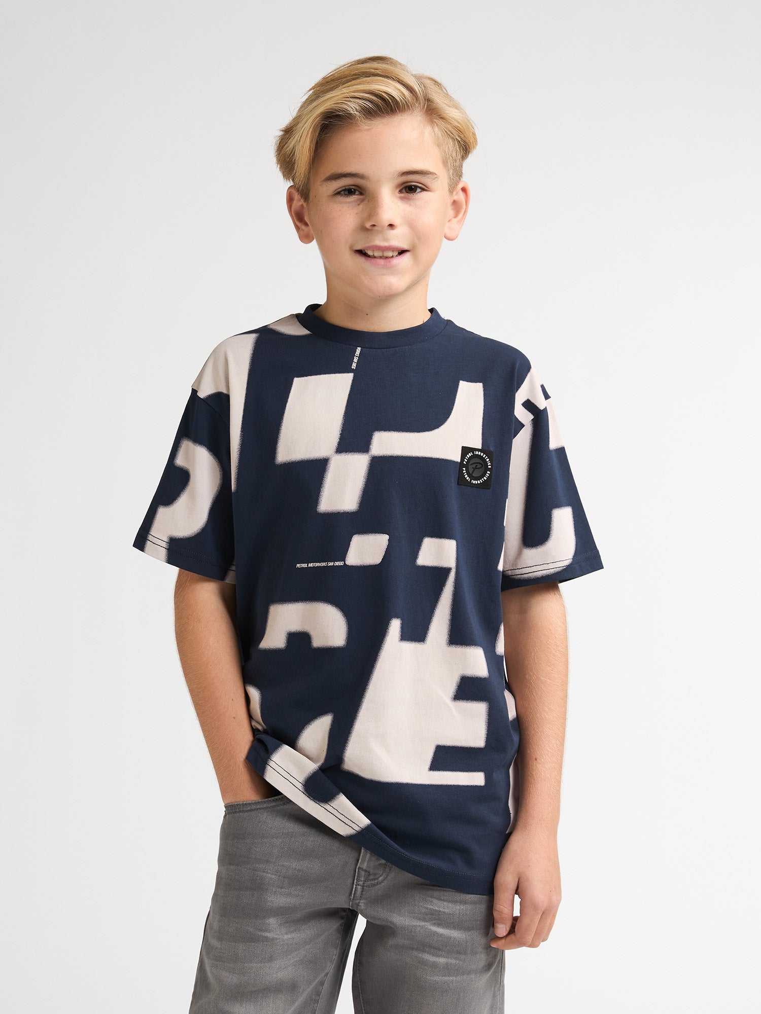 Petrol Industries Boys T-Shirt Short Sleeve All-Over Print Relaxed Fit Navy Blue