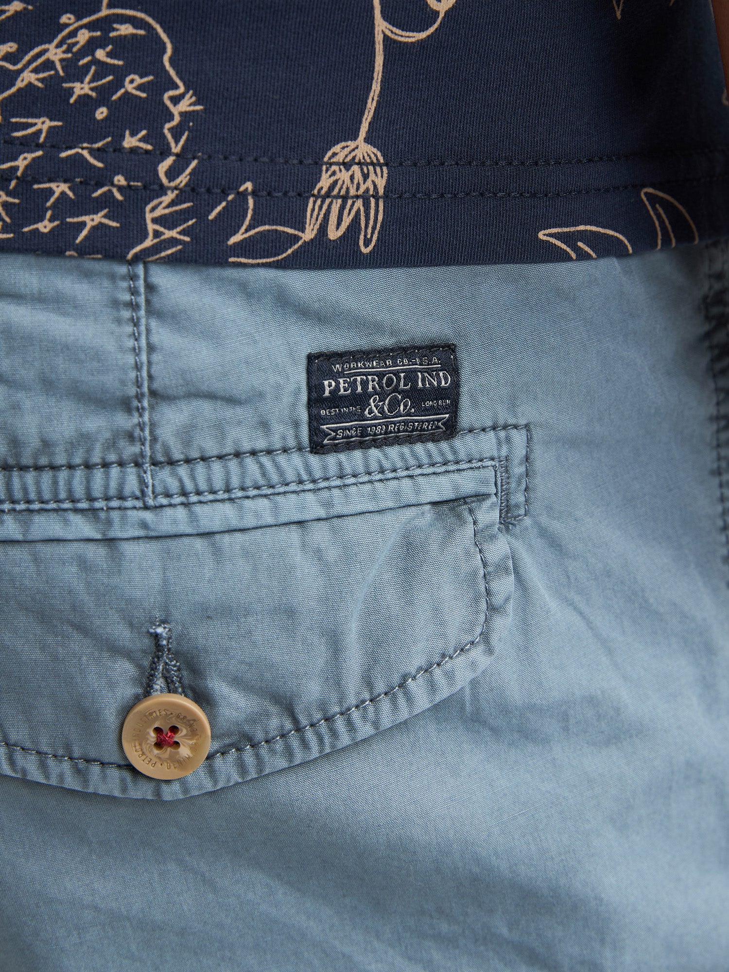 Petrol Industries Men Shorts Cargo Fit Marble Blue