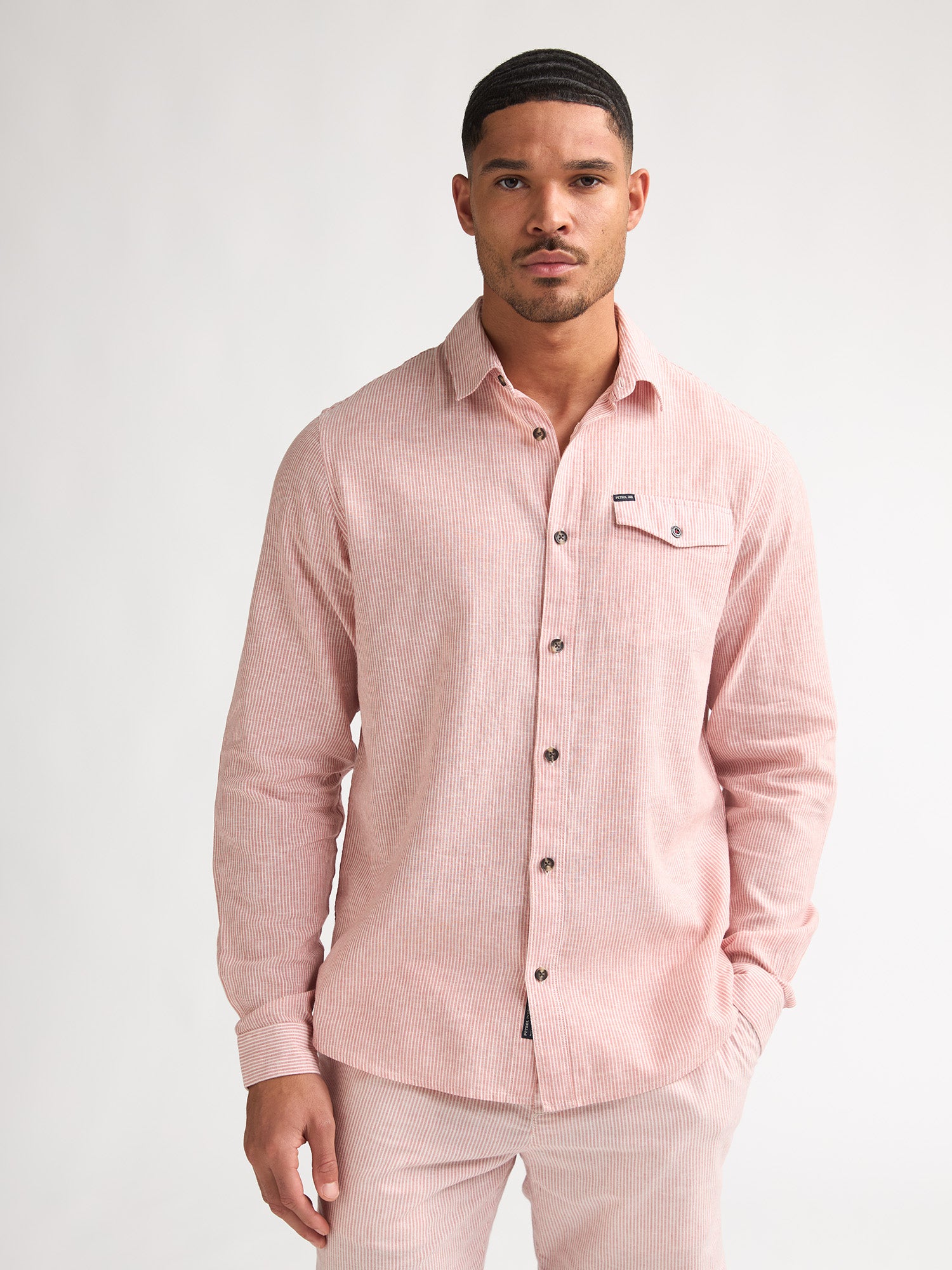 Petrol Industries Men Shirt Long Sleeve Uni Regular Fit Light Coral
