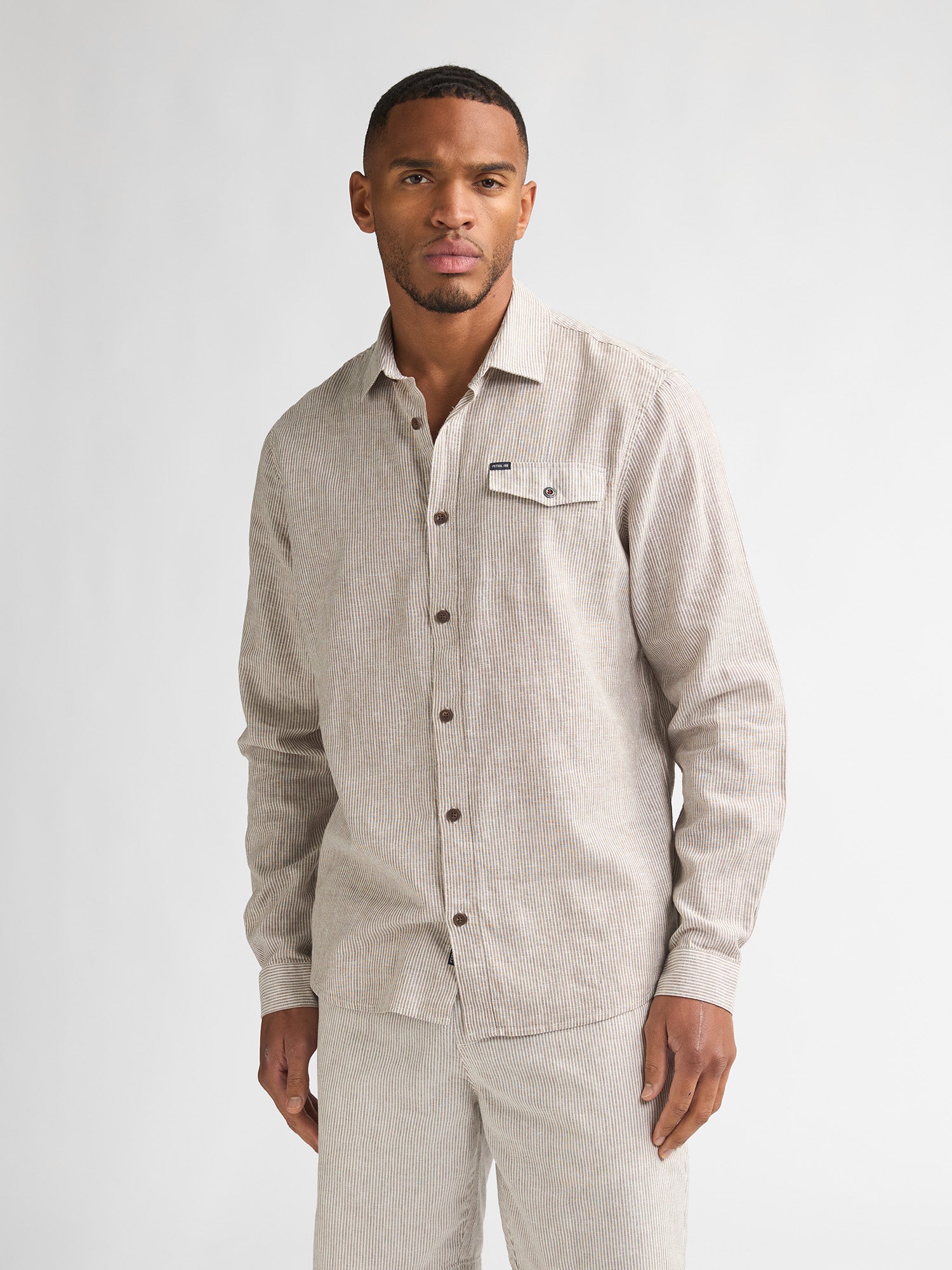 Petrol Industries Men Shirt Long Sleeve Uni Regular Fit Light Tan