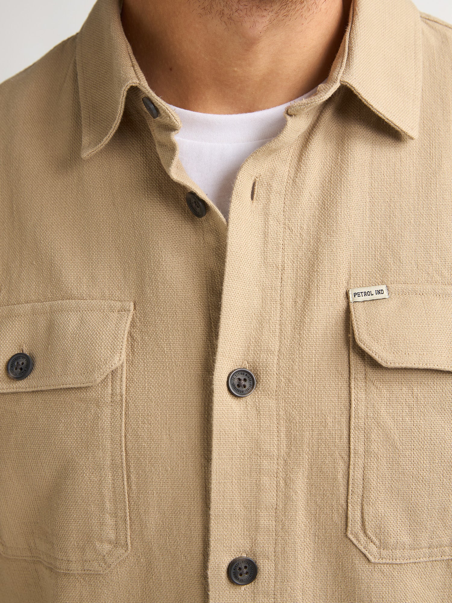 Petrol Industries Men Shirt Long Sleeve Uni Overshirt Fit Light Tan