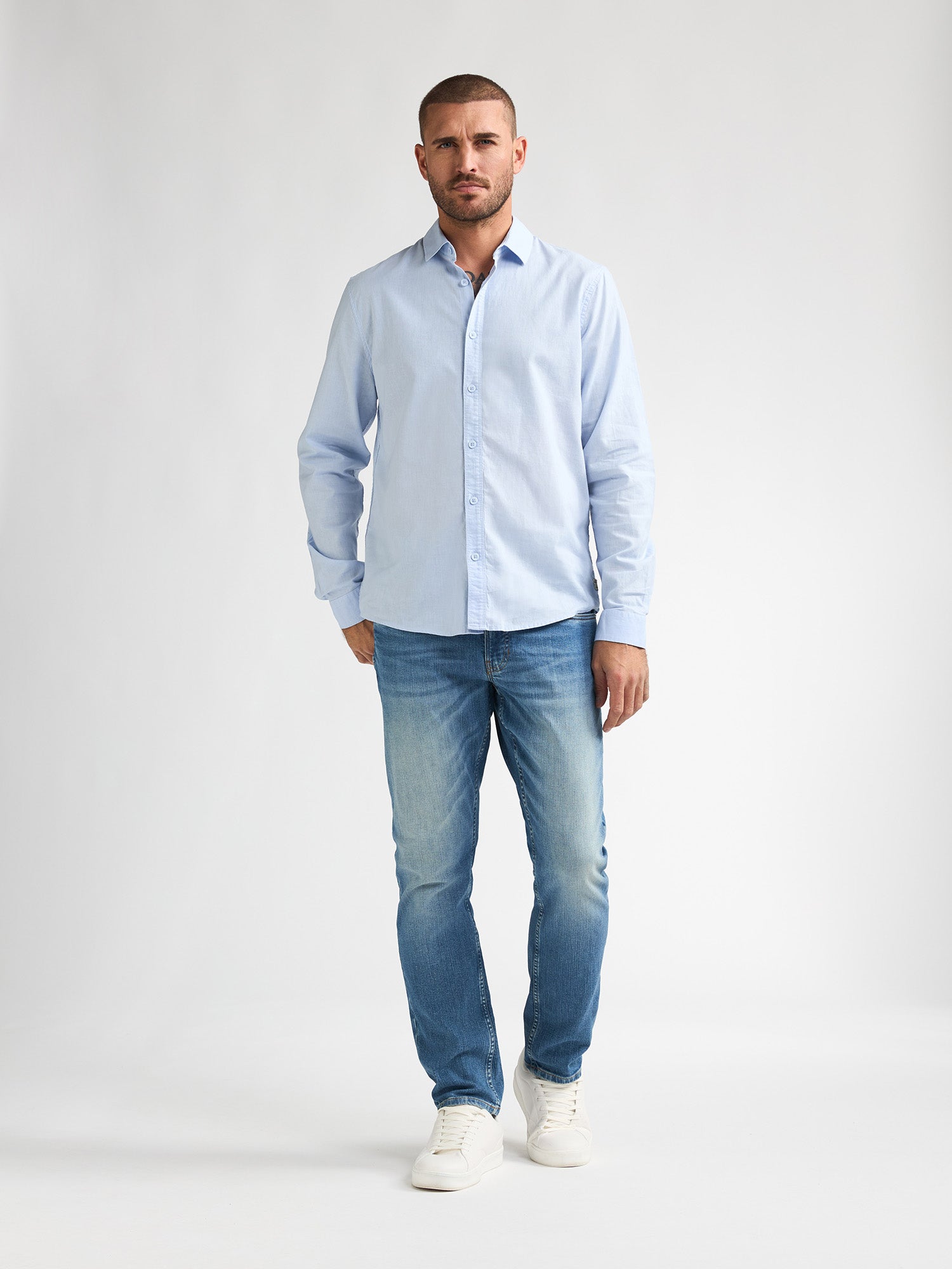 Petrol Industries Men Shirt Long Sleeve Uni Regular Fit Sky