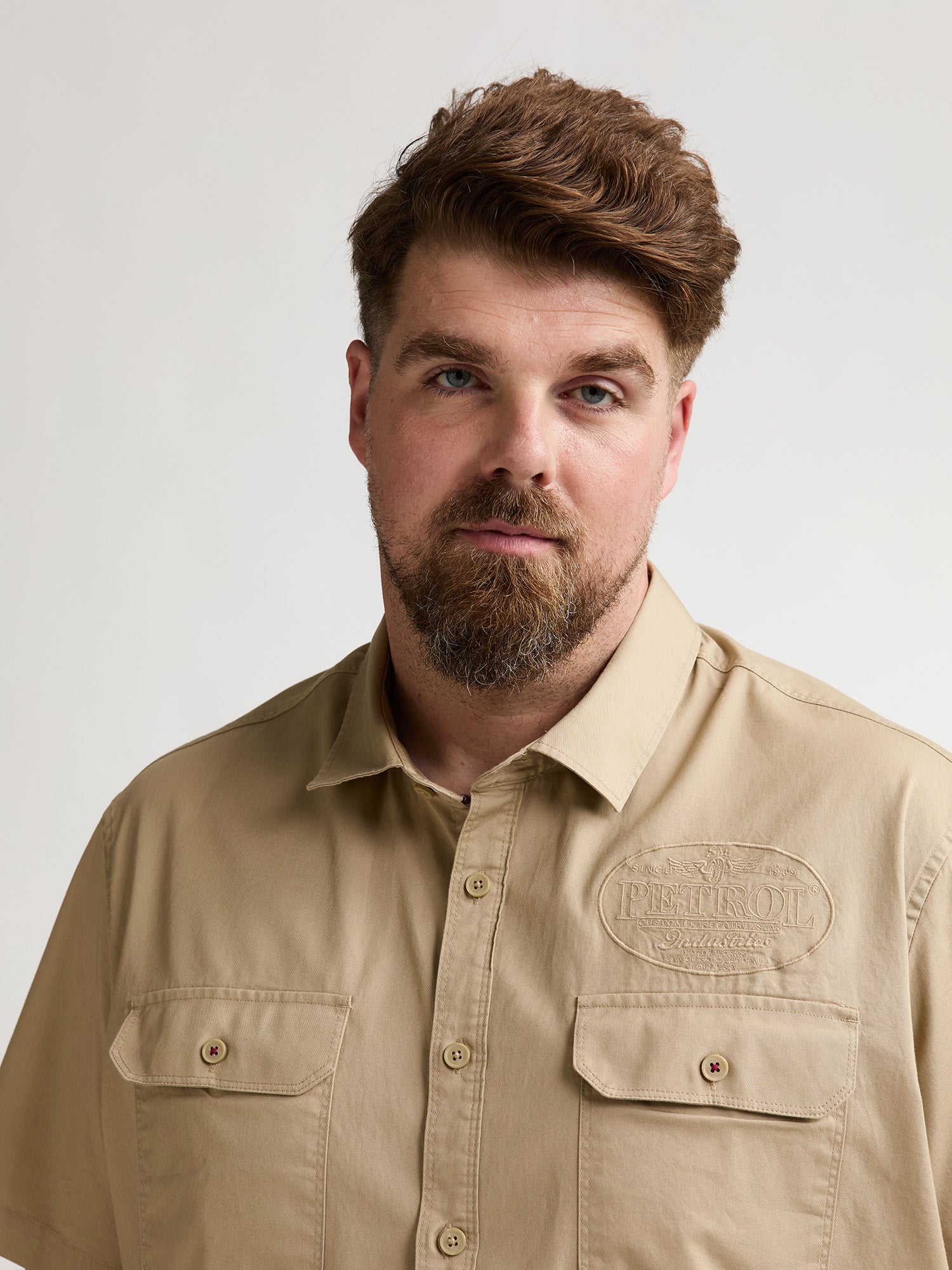 Petrol Industries Men Shirt Short Sleeve Uni Regular Plus Fit Light Tan
