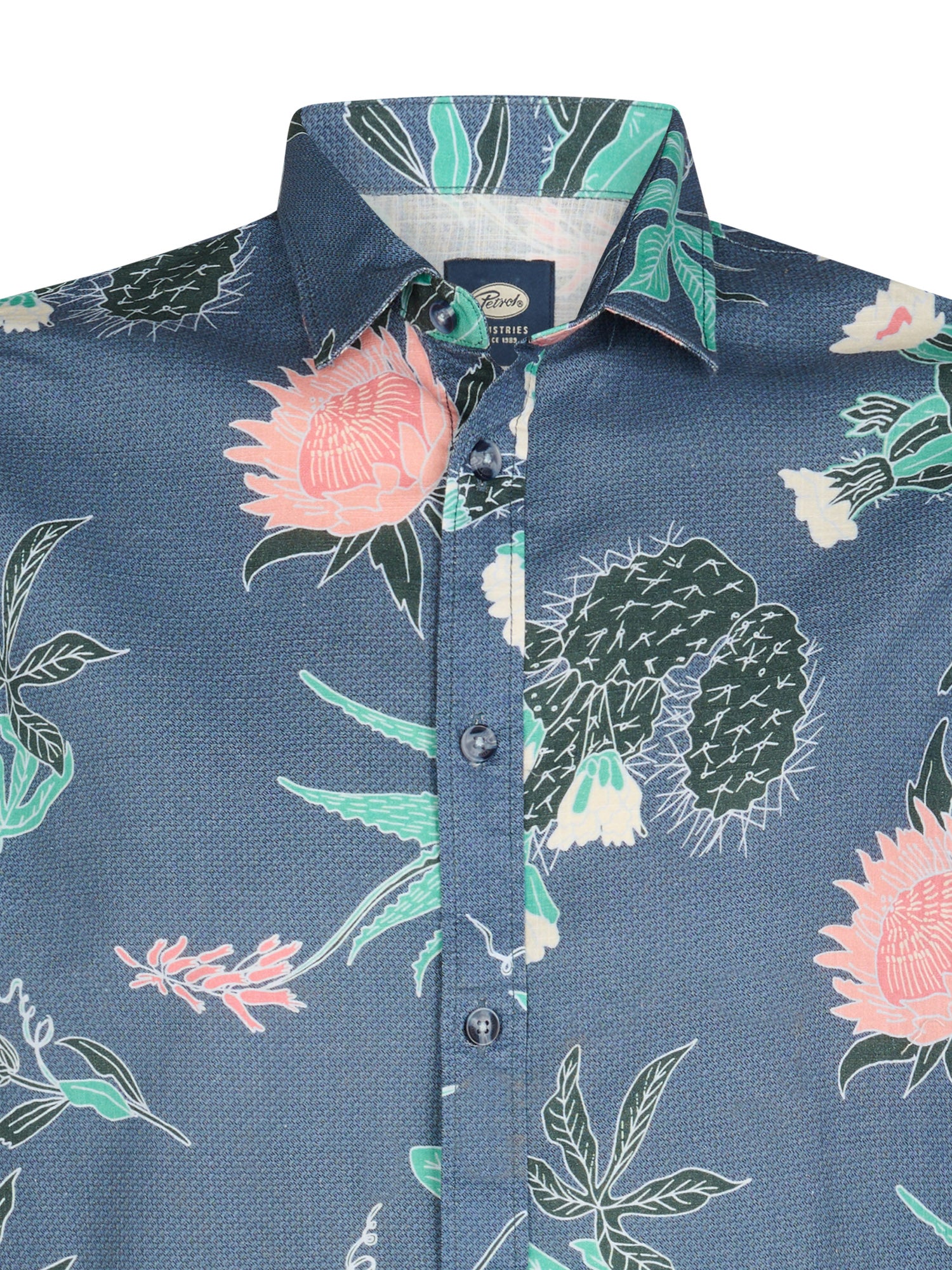 Petrol Industries Men Shirt Short Sleeve All-Over Print Regular Fit Navy Blue