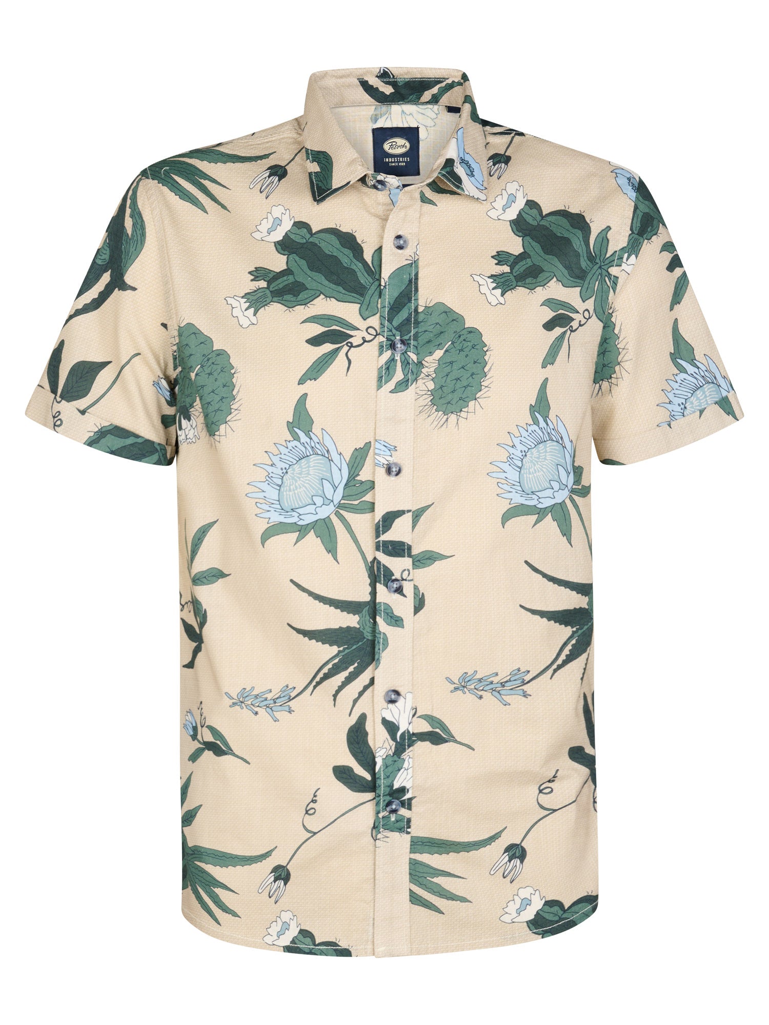 Petrol Industries Men Shirt Short Sleeve All-Over Print Regular Fit Light Tan