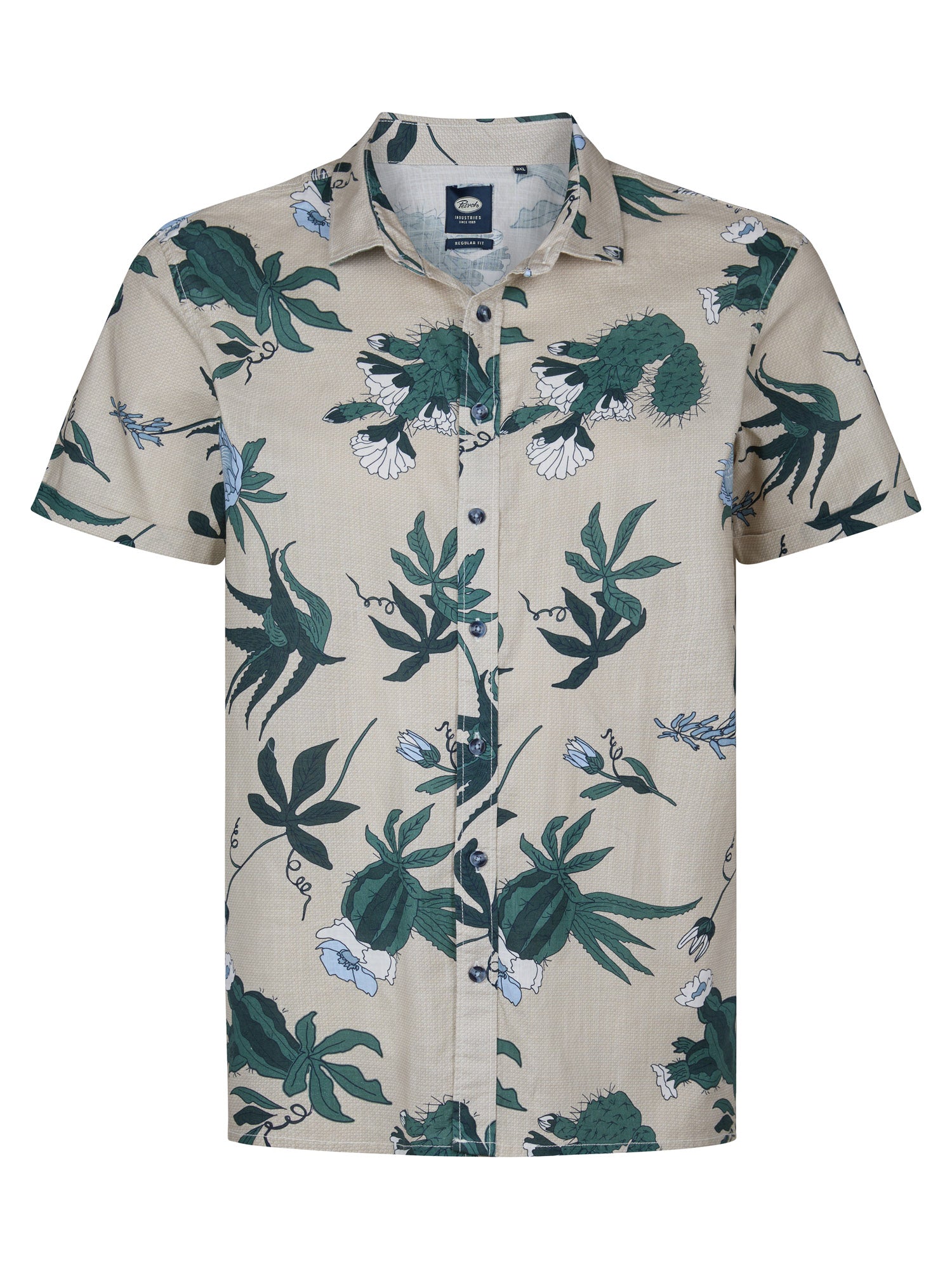 Petrol Industries Men Shirt Short Sleeve All-Over Print Regular Plus Fit Light Tan