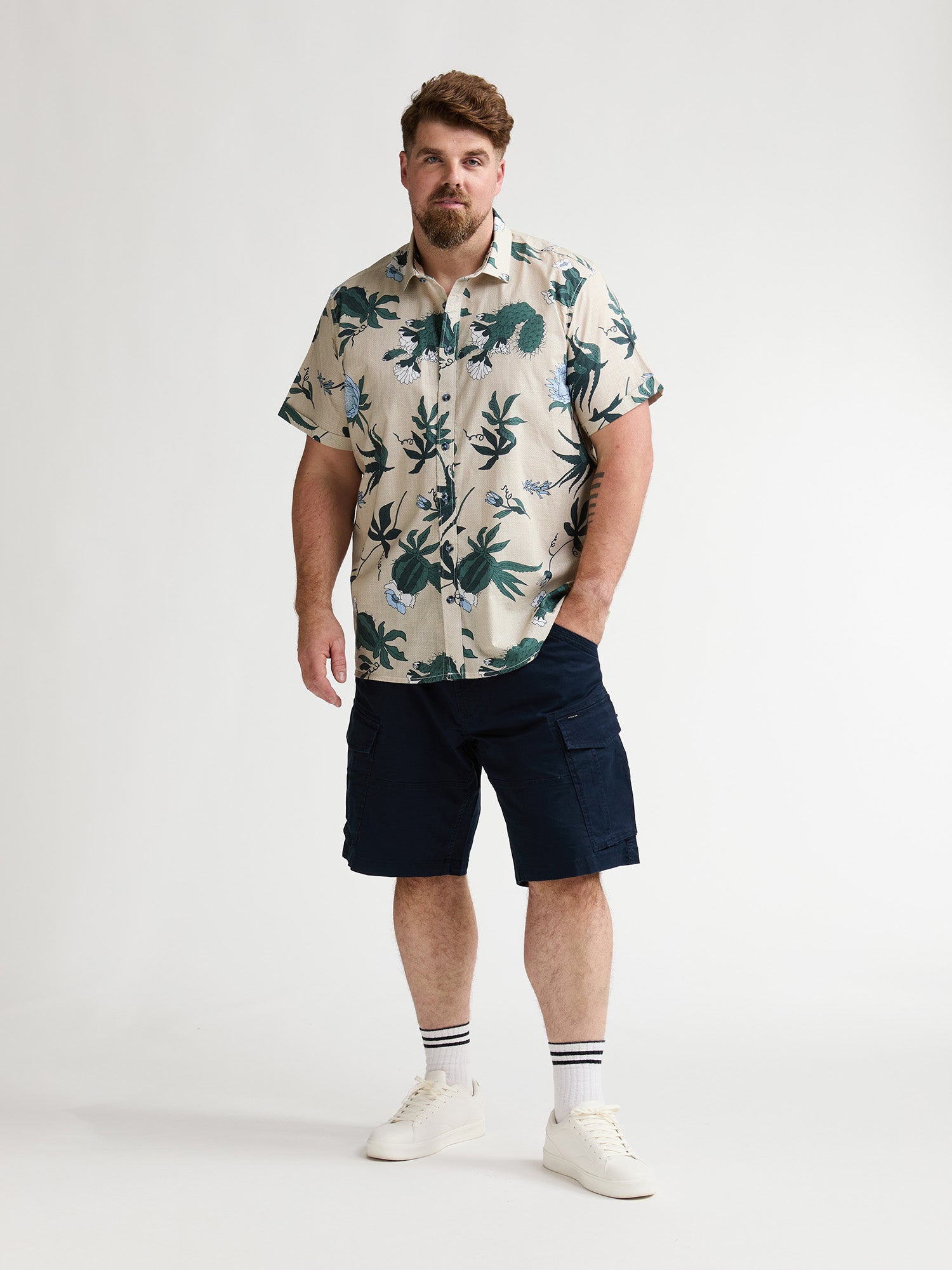 Petrol Industries Men Shirt Short Sleeve All-Over Print Regular Plus Fit Light Tan